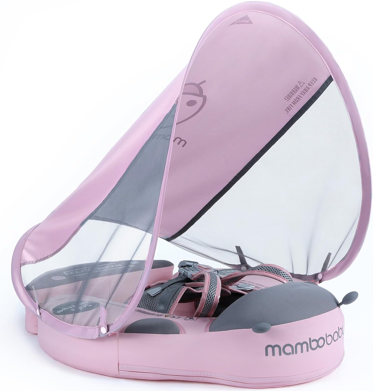 Mambobaby Float with Canopy Size Improved Non Inflatable Infant Baby Pool Float Smart Mambo Float Swim Trainer Baby Swim Float Mambo Baby Float Solid Air Free Water Waist Swimming Ring (PIN Ladybug)
