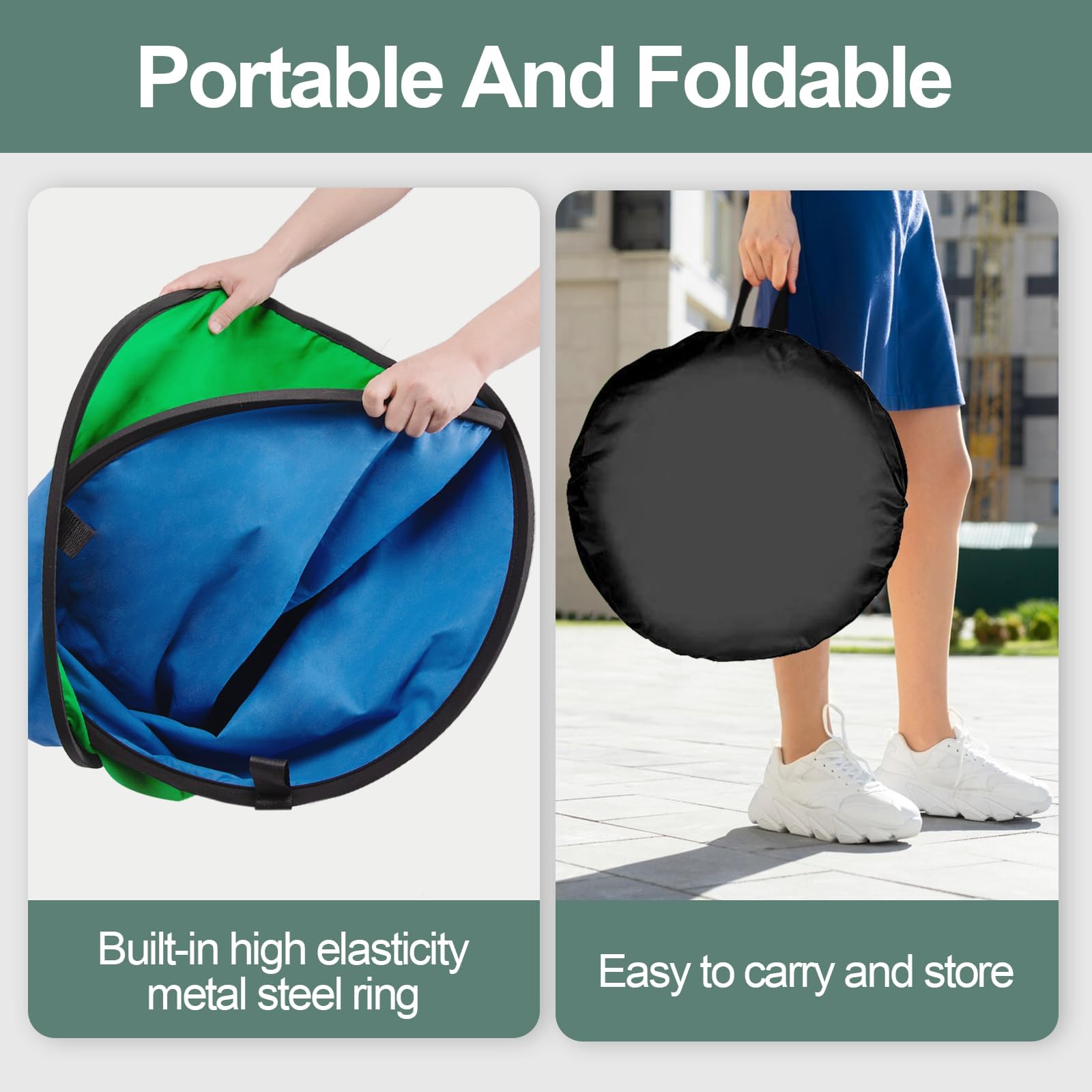 EMART Sfondo con schermo verde blu, sfondo pieghevole su entrambi i lati con borsa per il trasporto, sfondo pop-up portatile per fotografia, live streaming, interviste (99,3 x 59,4 cm)