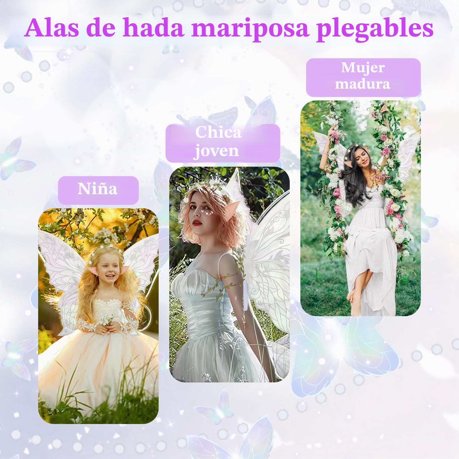 Alas De Hada Mariposa Con Corona Y Varita – Disfraz Para Niñas Y Adultas