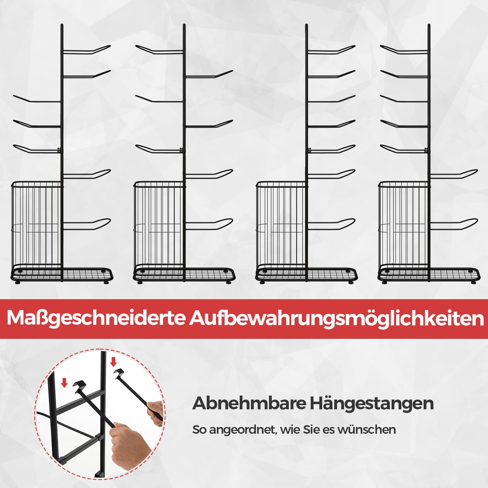 COSTWAY 7-stufiger Ballständer, Basketballhalter aus Metall mit abnehmbaren Hängestangen & Augbewahrungskorb, Sportgeräte-Organizer Ausstellungsständer für Garage, Zuhause