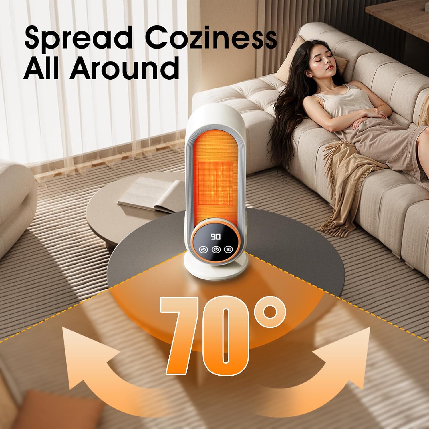 Space Heater Indoor - Energy Efficient Portable Heater with Adjustable Thermostat,1200W PTC Rapid Heating Ceramic Technology with Remote,Intelligent Timing (White, E68 Touch Control)