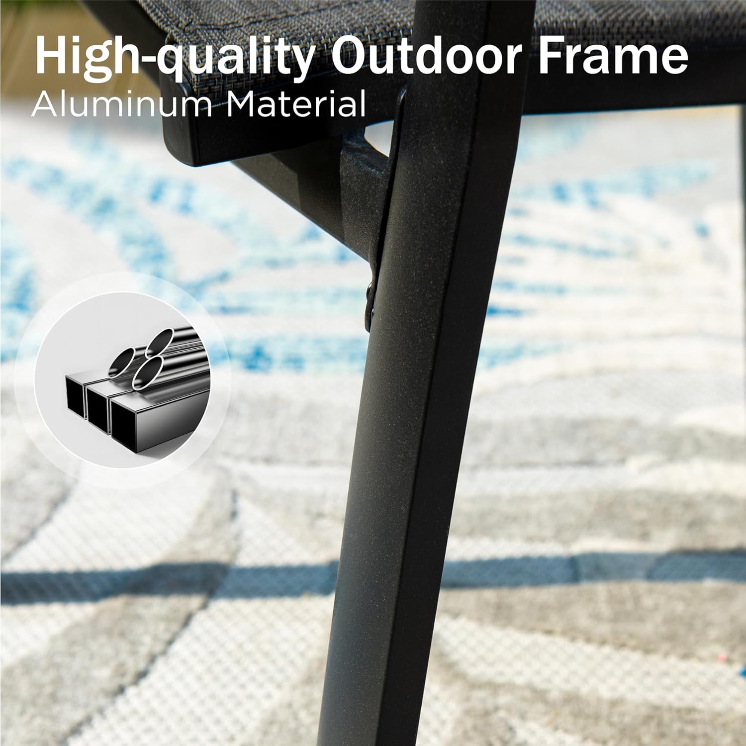 PHI VILLA 7 PCS Patio Dining Set, Aluminum Outdoor Furniture, Patio Table and Chairs for 6, Lightweight Stackable Chairs and Large Metal Dining Table with 1.57" Umbrella Hole for Garden Deck, Blue