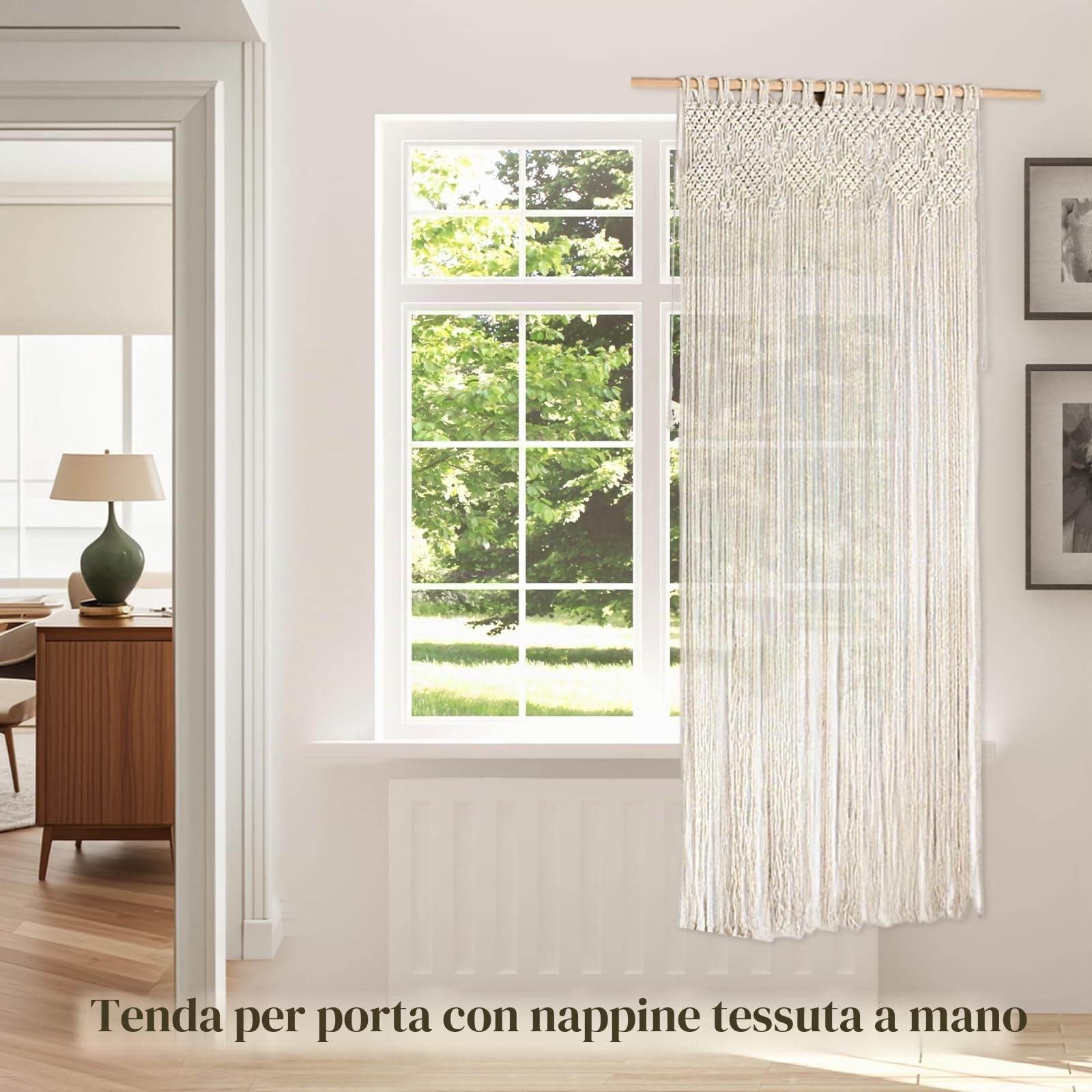 OUGPIU Tenda in Macramè Bohémien 80x200cm Tenda per Porte Boho Fatta a Mano in Cotone,Tende per Finestre Decorazioni per Matrimonio Soggiorno Parete,Divisori per Stanze