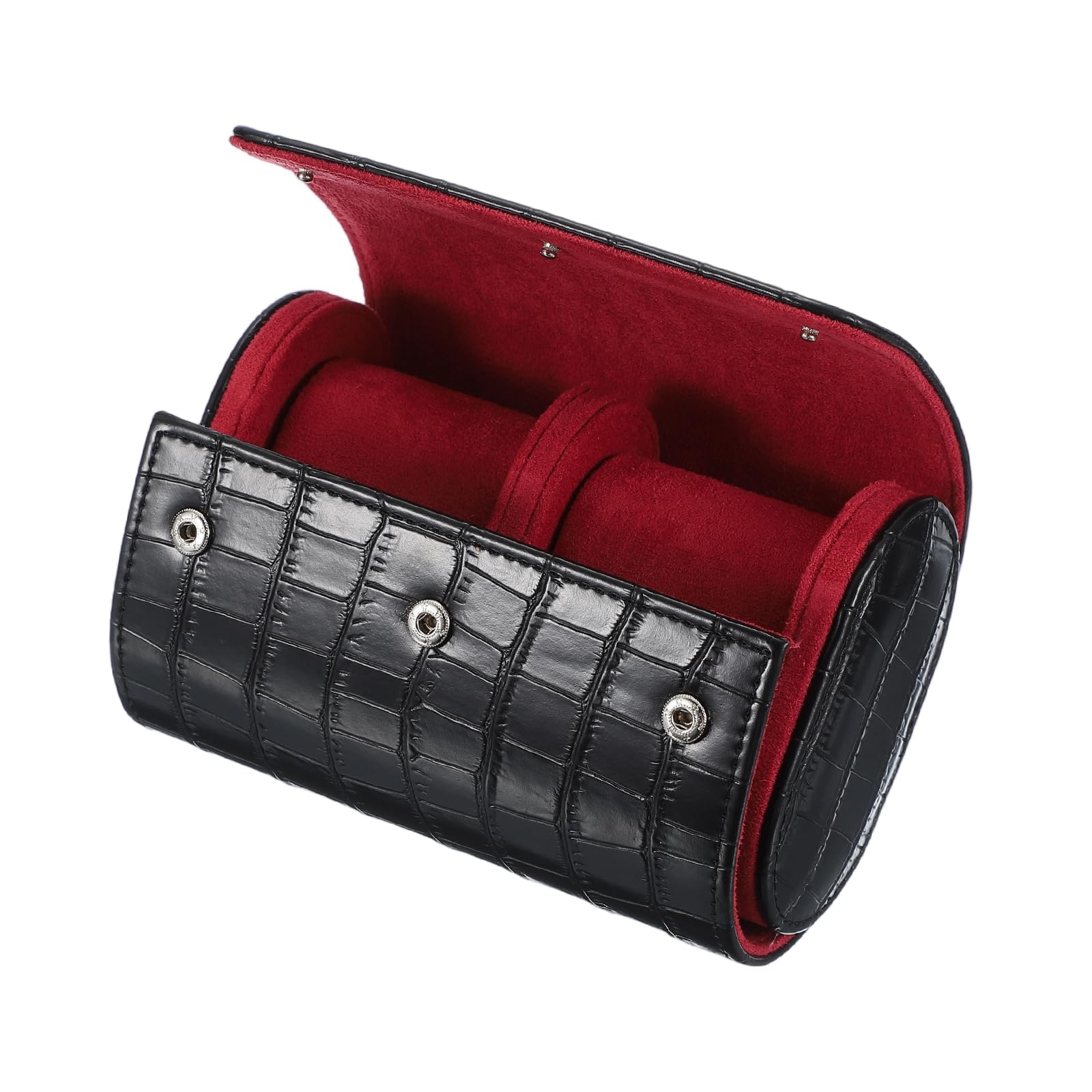 – sourcing map Watch Travel Case for Men Crocodile Pattern Leather Watch Roll Travel Case Portable Watch Storage Box for Christmas, Birthday, and Anniversary 2 Slots (Black)