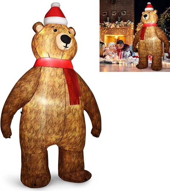TANGZON 5FT/7.2FT Lighted Christmas Inflatable Bear, Blow Up Xmas Standing Bear Holiday Model Decoration with LED Lights, Indoor Outdoor Waterproof Christmas Inflatables for Home Lawn (7.2FT/2.2M)