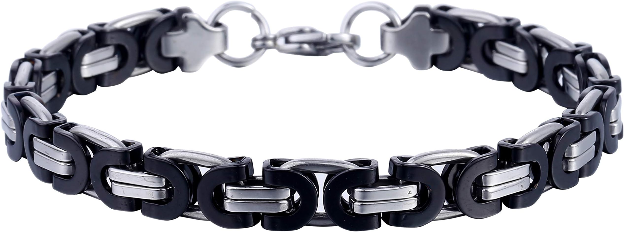 Trendsmax 8mm Stainless Steel Chain Link Bracelets for Men Flat Byzantine Bracelet Length 7-11inch