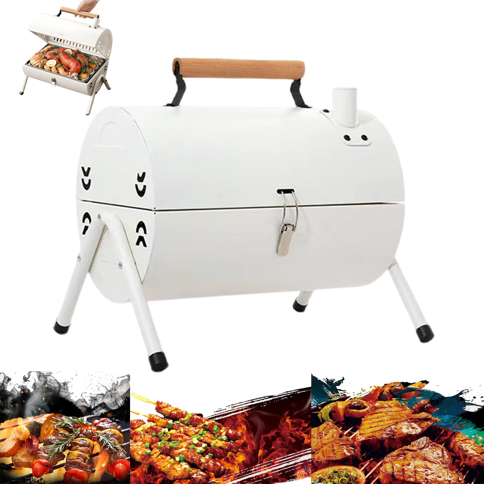 Przenośny grill na węgiel drzewny, składany grill na kemping, gotowanie na świeżym powietrzu, łatwa instalacja, dwustronna taca do smażenia na piknik, do ogrodu, na imprezy na plaży