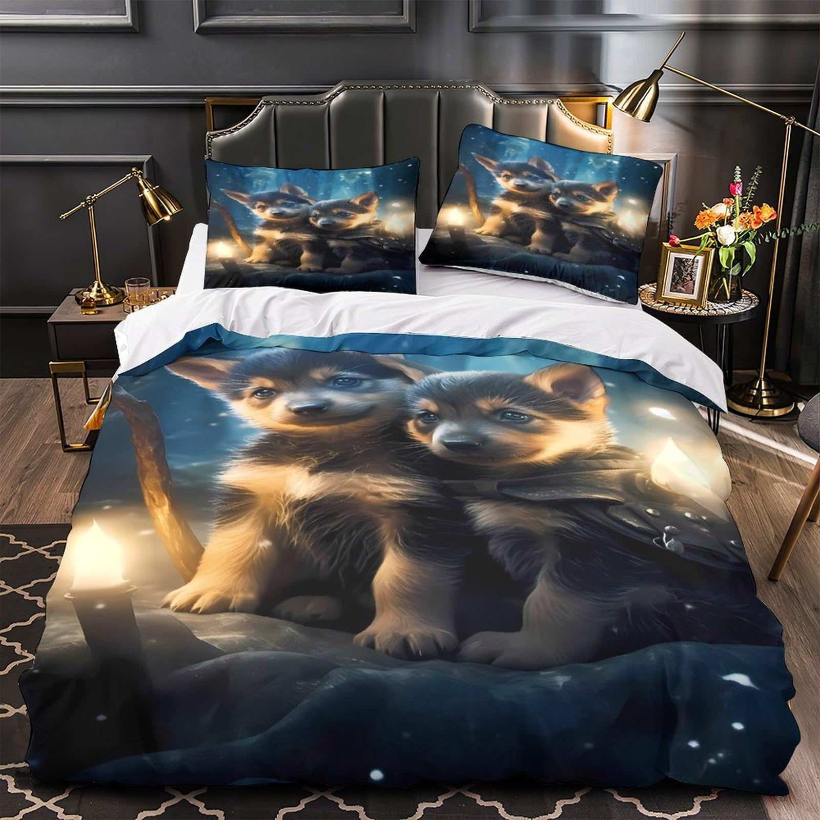 Housse de couette chiots 3D en microfibre résistante avec zip