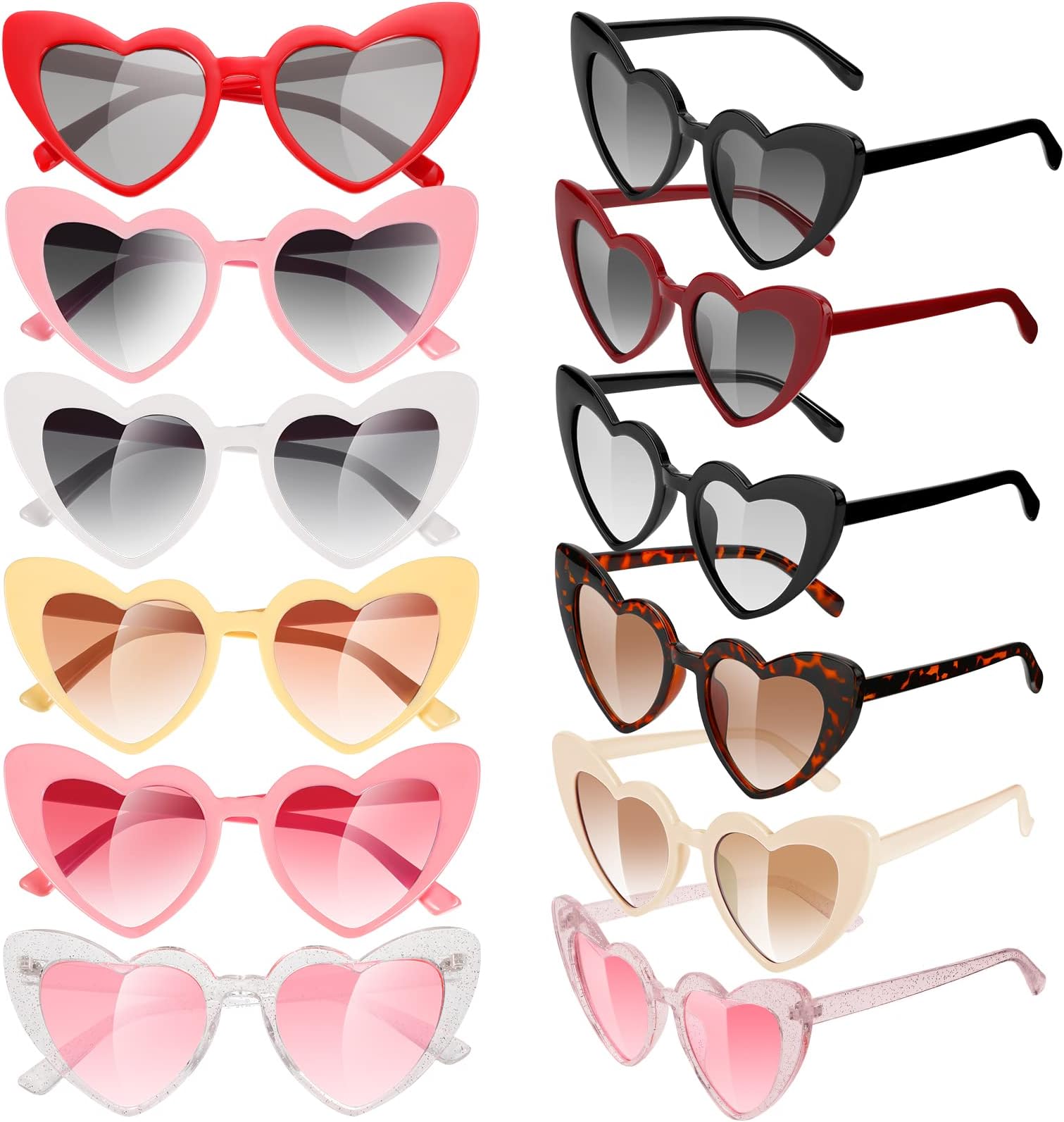 Flutesan12 Pairs Heart Shaped Sunglasses Bachelorette Heart Sunglasses Cat Mod Retro Eyeglasses for Women Wedding Party