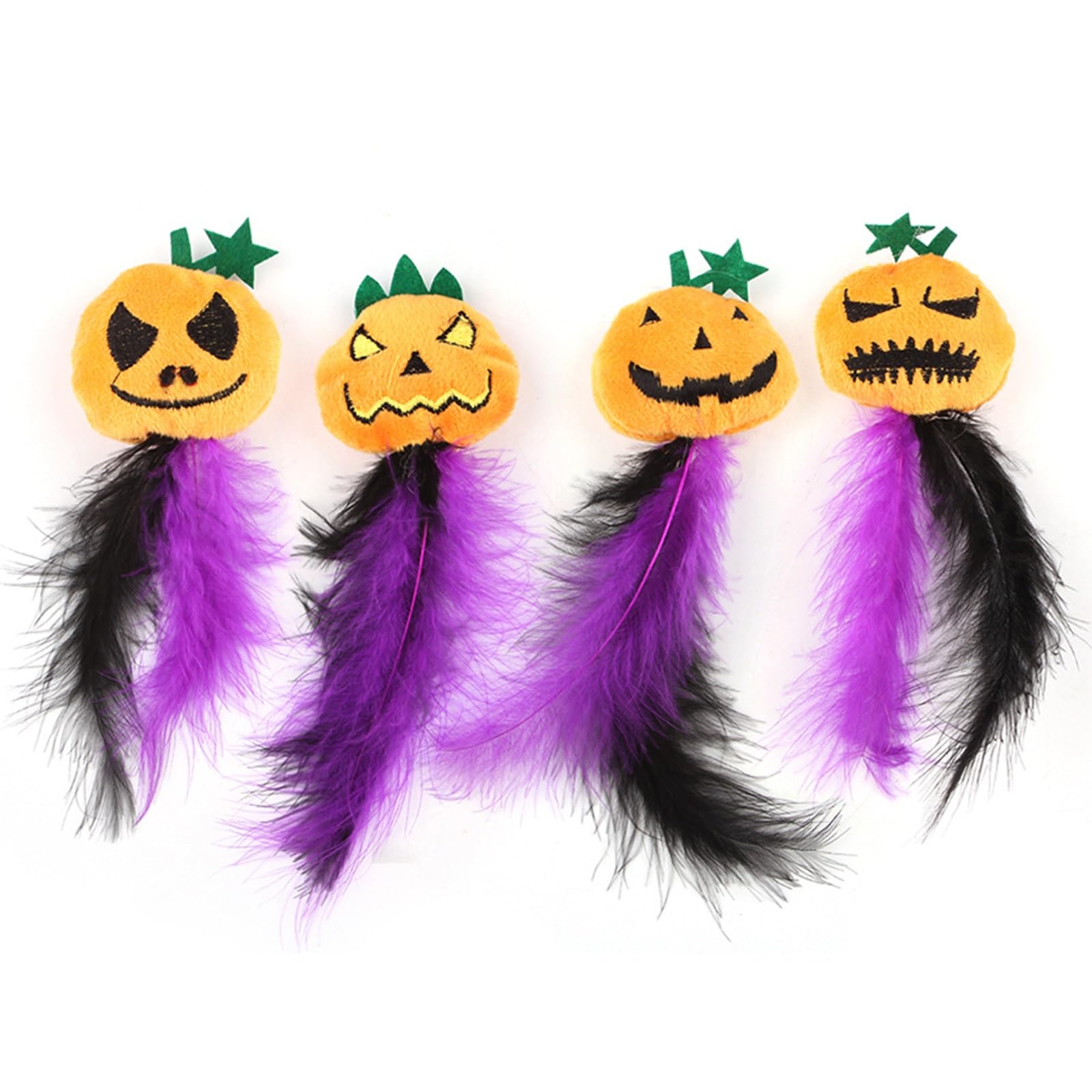 Haourlife Pumpkin-Shaped Cat Toys 4-Pack with Feathers