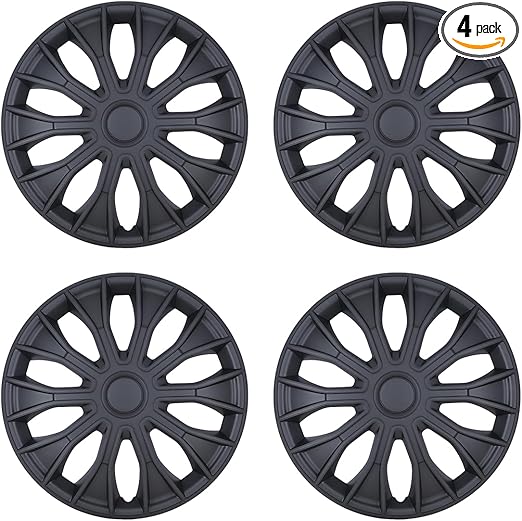 15 Inch Hubcaps Set of 4 Wheel Rim Cover Universal R15 Hub Caps Replacement ABS Material Exterior Accessories for Car Pickup Truck SUV, Matte Black