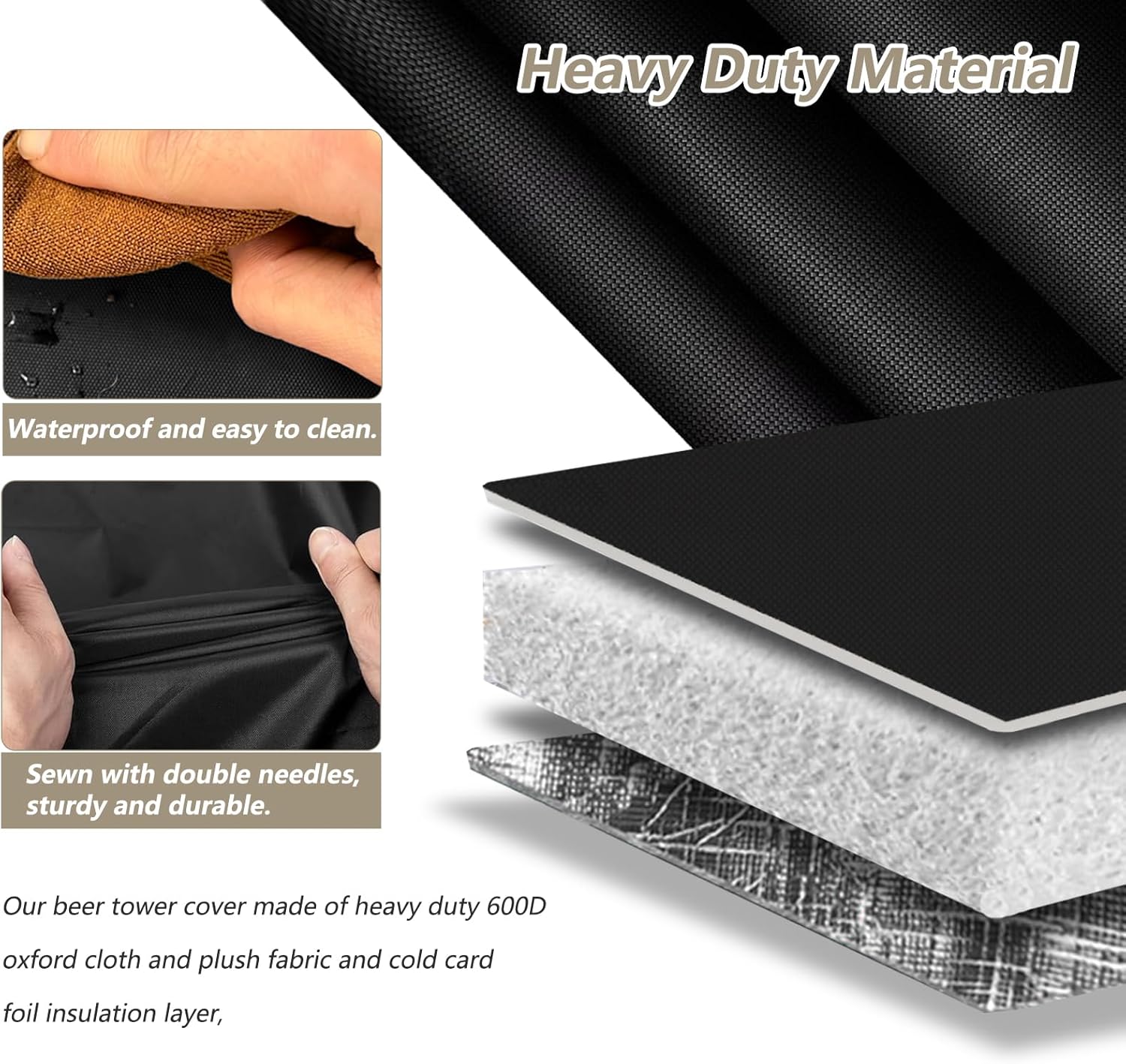 Kegerator Beer Tower Cover, Heavy Duty 600D Single or Double Tap Draft Beer Tower Cover with Insulation Layer and Plush Lining,Suitable forProtecting Outdoor or Indoor Beer Tower Dust Cover Waterproof