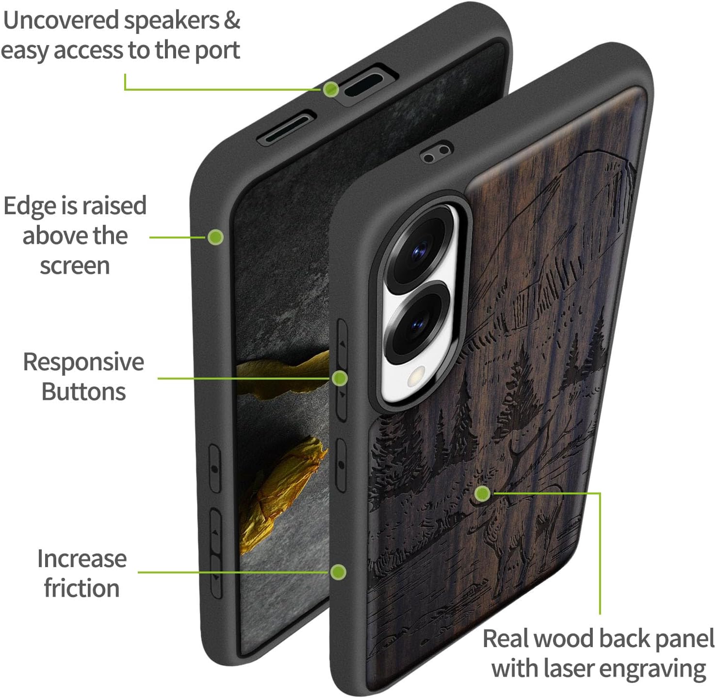 Carveit Magnetic Wooden Case for Samsung Galaxy S25 Edge Case 2025, TPU Shockproof Cover & Wood Artisan Engraved, Compatible with MagSafe Wireless Chargers (Mountains and Deer) Blackwood