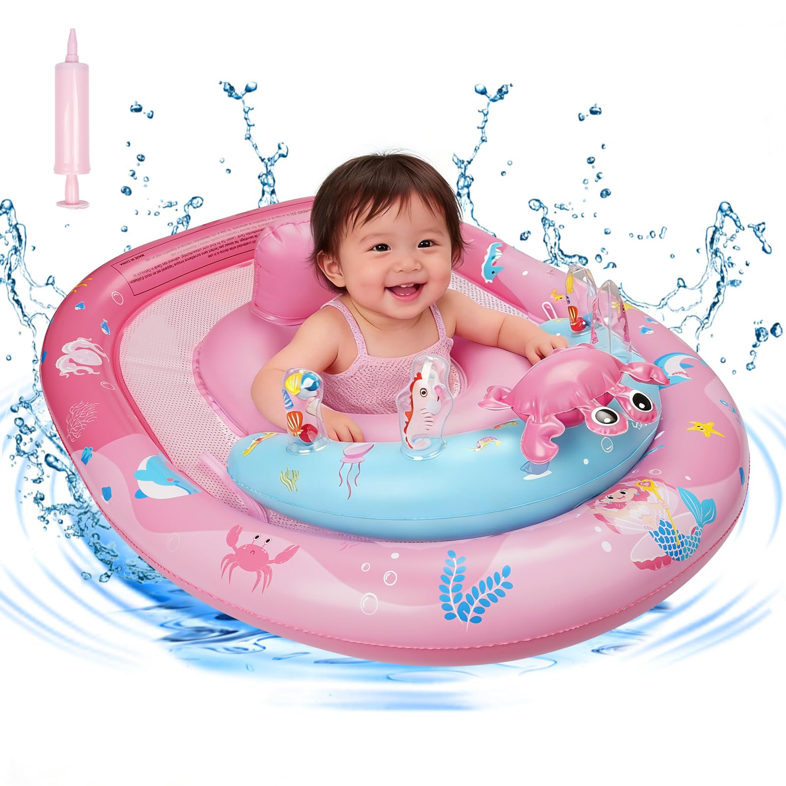 Anello da nuoto per bambini con sedile di sicurezza regolabile e tettuccio parasole UPF50+, aiuto per nuotare e nuotare per bambini da 6 a 36 mesi, stabile piscina galleggiante per mare, lago e vasca