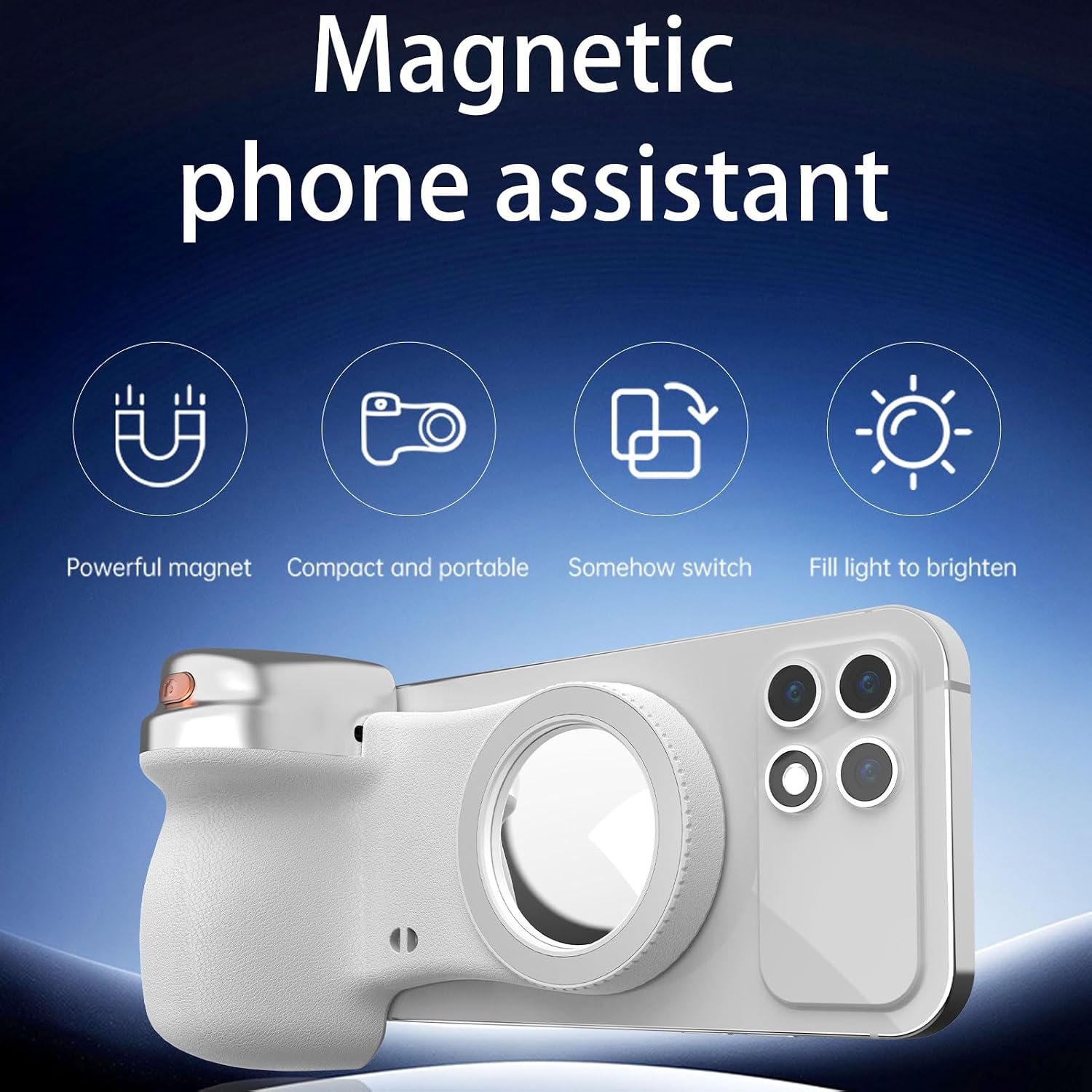 Diyeeni Magnetic Phone Camera Grip, Smartphone Photo Holder Selfie Handle Snap with Wireless Shutter Buttons Remote for iOS 17 16 15 Android Cellphone Video Photography (White) image 2