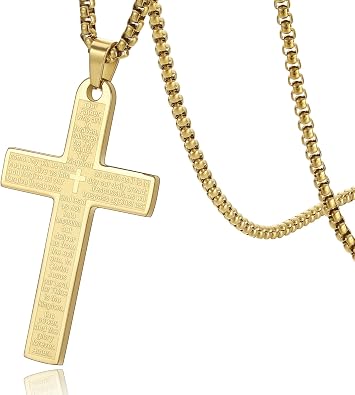Cross Necklace for Men Stainless Steel Jesus Crucifix Pendant with INRI/Bible Verse 22+2 Inch Silver/Blue/Black/Gold Mens Cross Chain Christian Religious Jewelry Gift