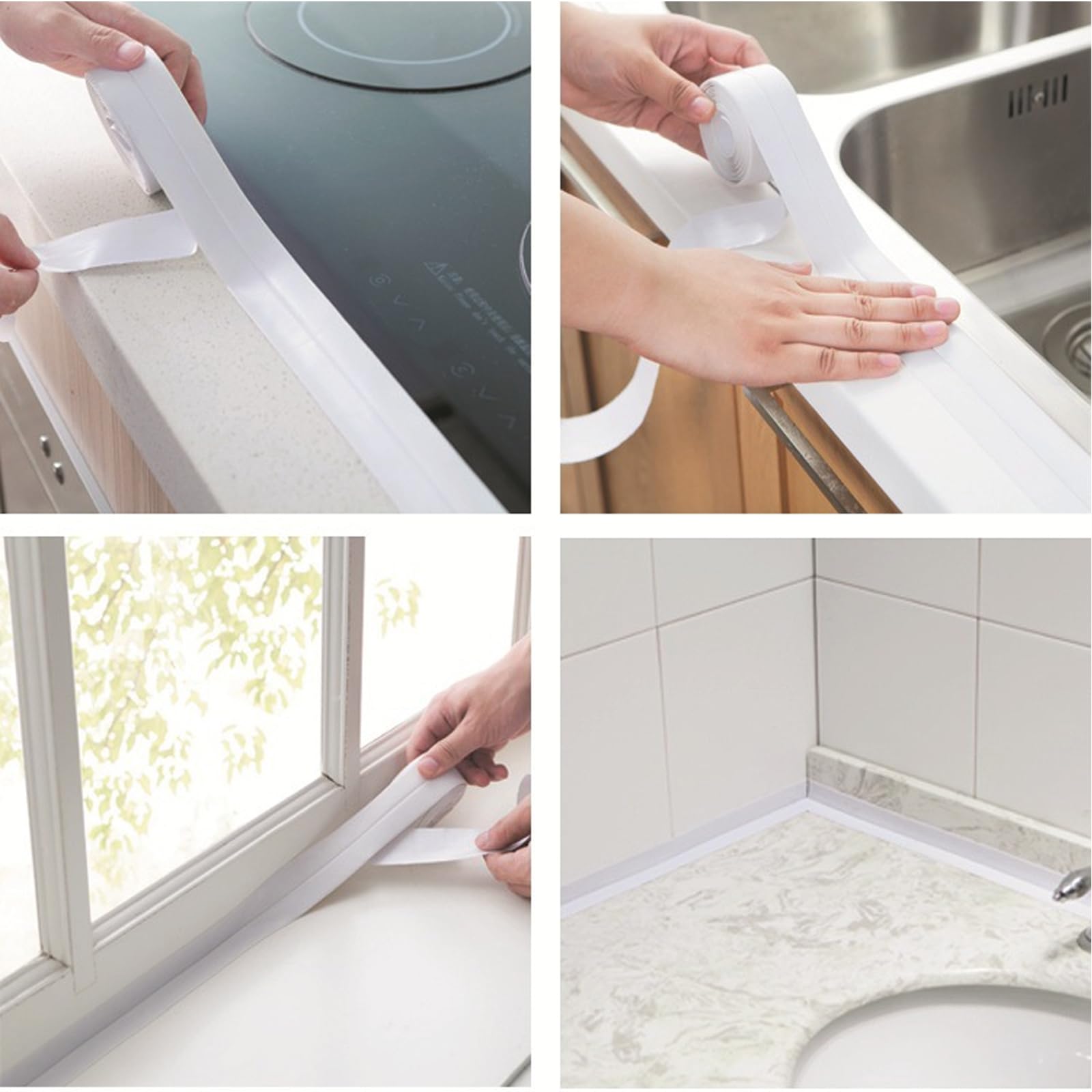 Battiscopa morbido, autoadesivo, nastro sigillante in PVC, per doccia, cucina, bagno, toilette, soffitto (10 rotoli, bianco)