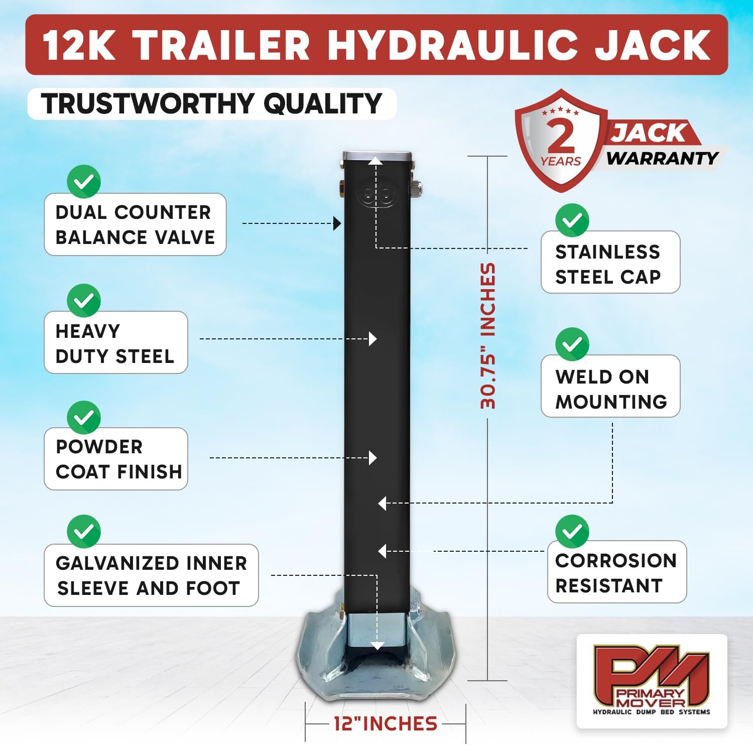 Hydraulic Trailer Jack (24,000 lb) Power Jack 12K x 2 Double Acting, Lift Trailer Jack Stand & Hydraulic Power Unit with (Hydraulic Jack with Bracket) (24k Jack Weld On)