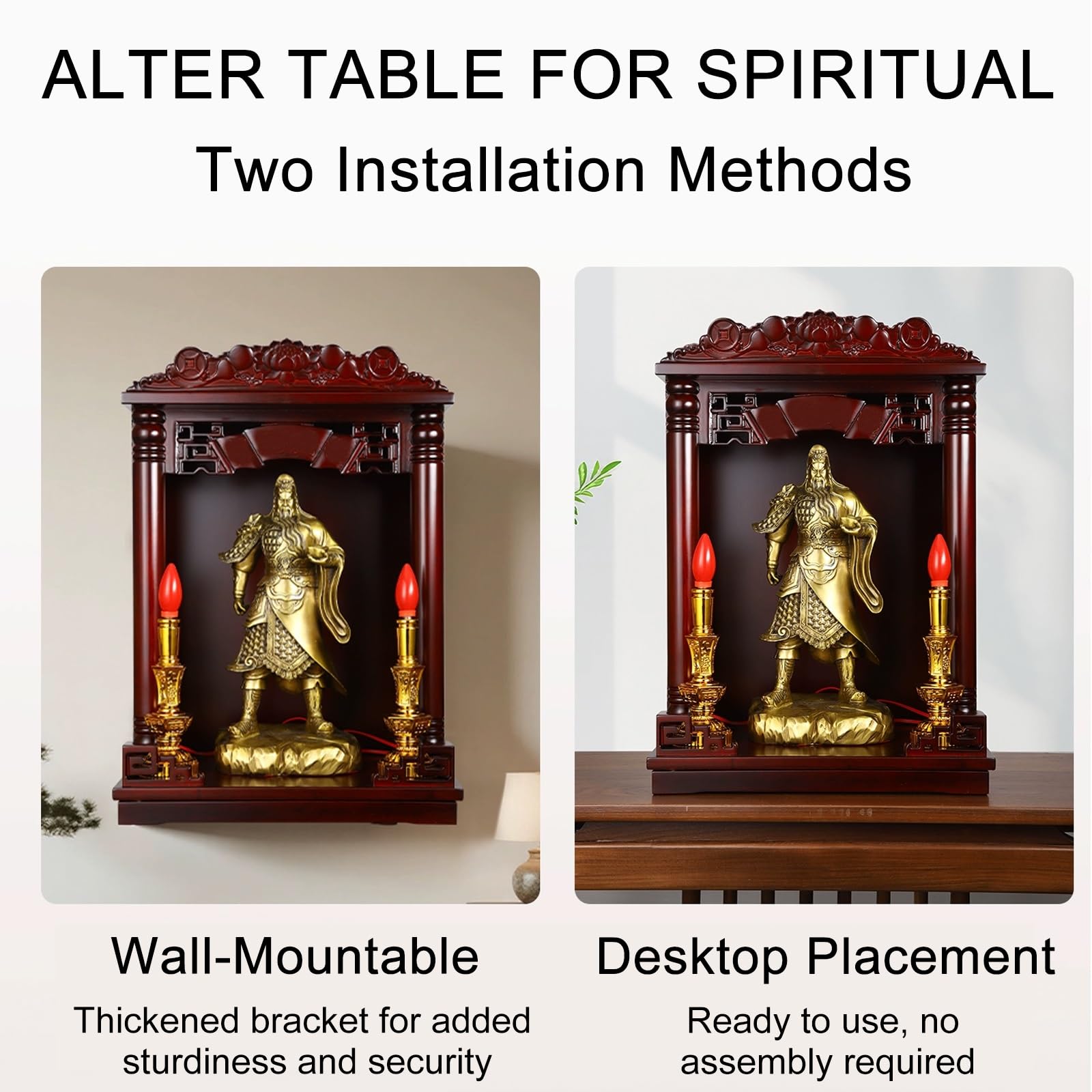 Altare Ofrenda Box, Tempio in Legno da Parete, Vetrina in Legno Massello per Oggetti da Collezione, Contenitore Decorativo e Esposizione per Buddha(42x28x61cm)