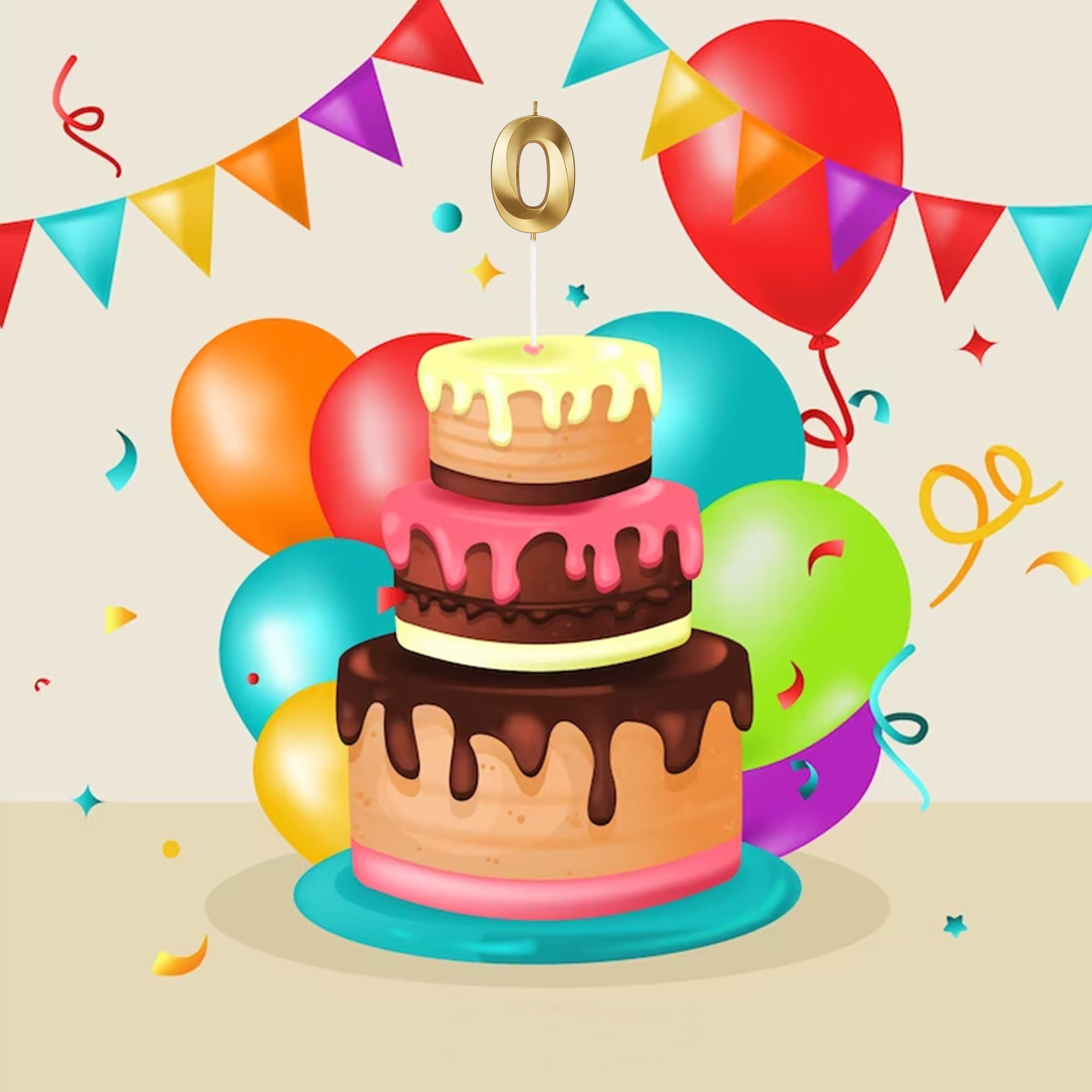 HiPPITY HOP The party collective Resin 0 Number Gold 2 Inch Cake Unscented Candles 2