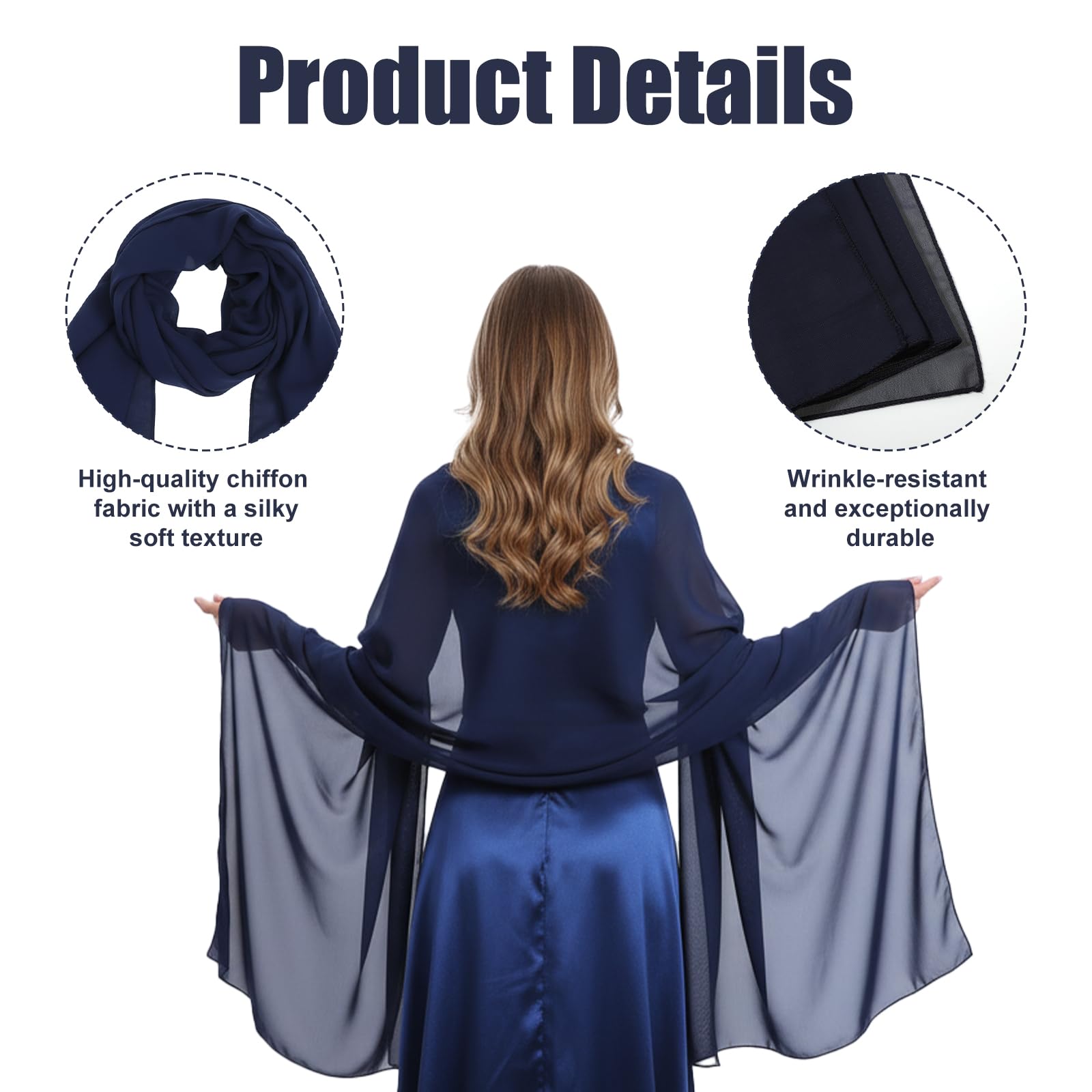 Stola für Abendkleid, Elegant Chiffon Schal Stola Damen Halstuch Chiffontücher Sommer Schal Soft Damen Festliche für Abendkleid Hochzeit Cover Up