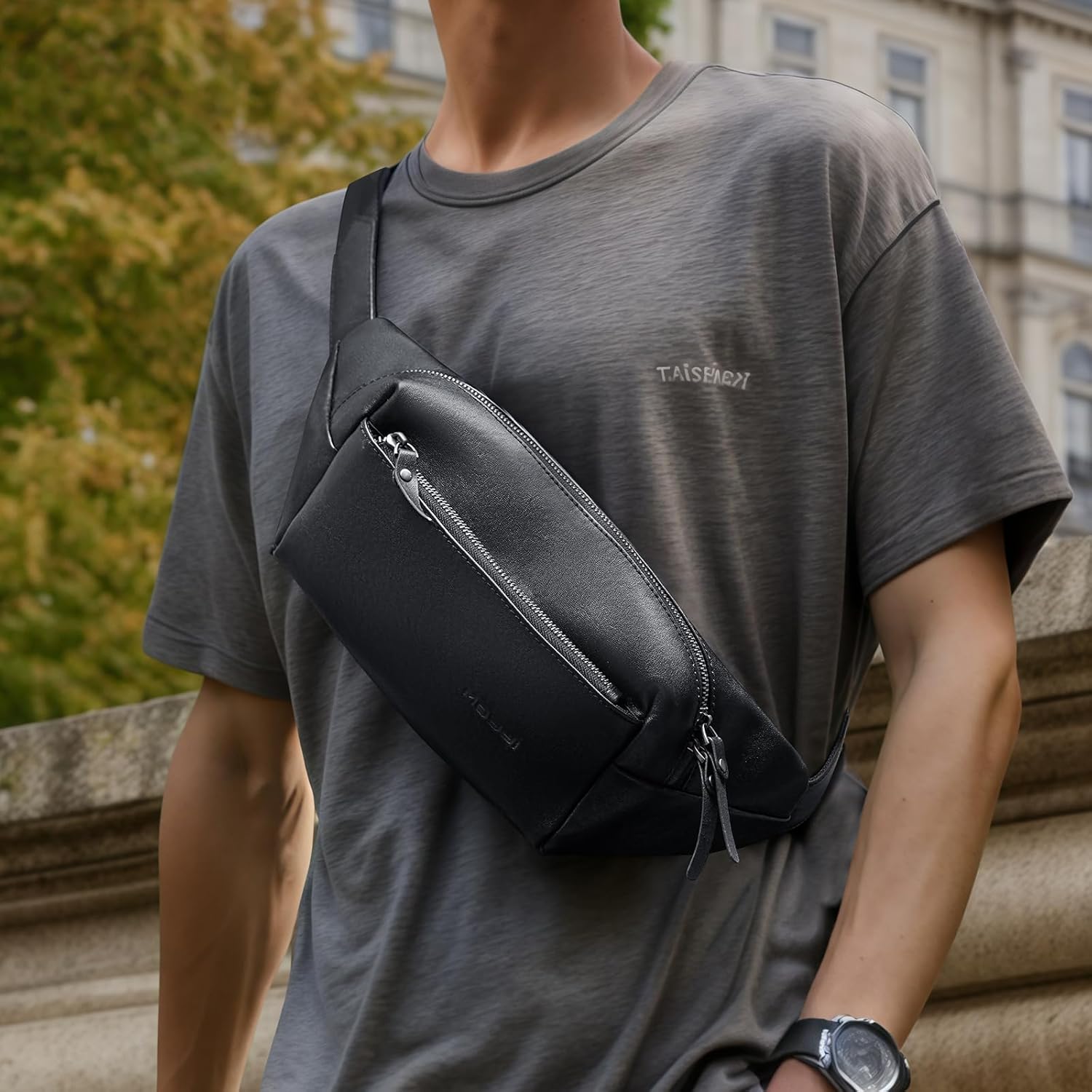 Genuine Leather Fanny Pack Fashionable Hip Bum Bag Travel Pouch for Men and Women- Multi-Pockets Waist Belt Bag for Travel Sports Hiking Cycling Fishing Running