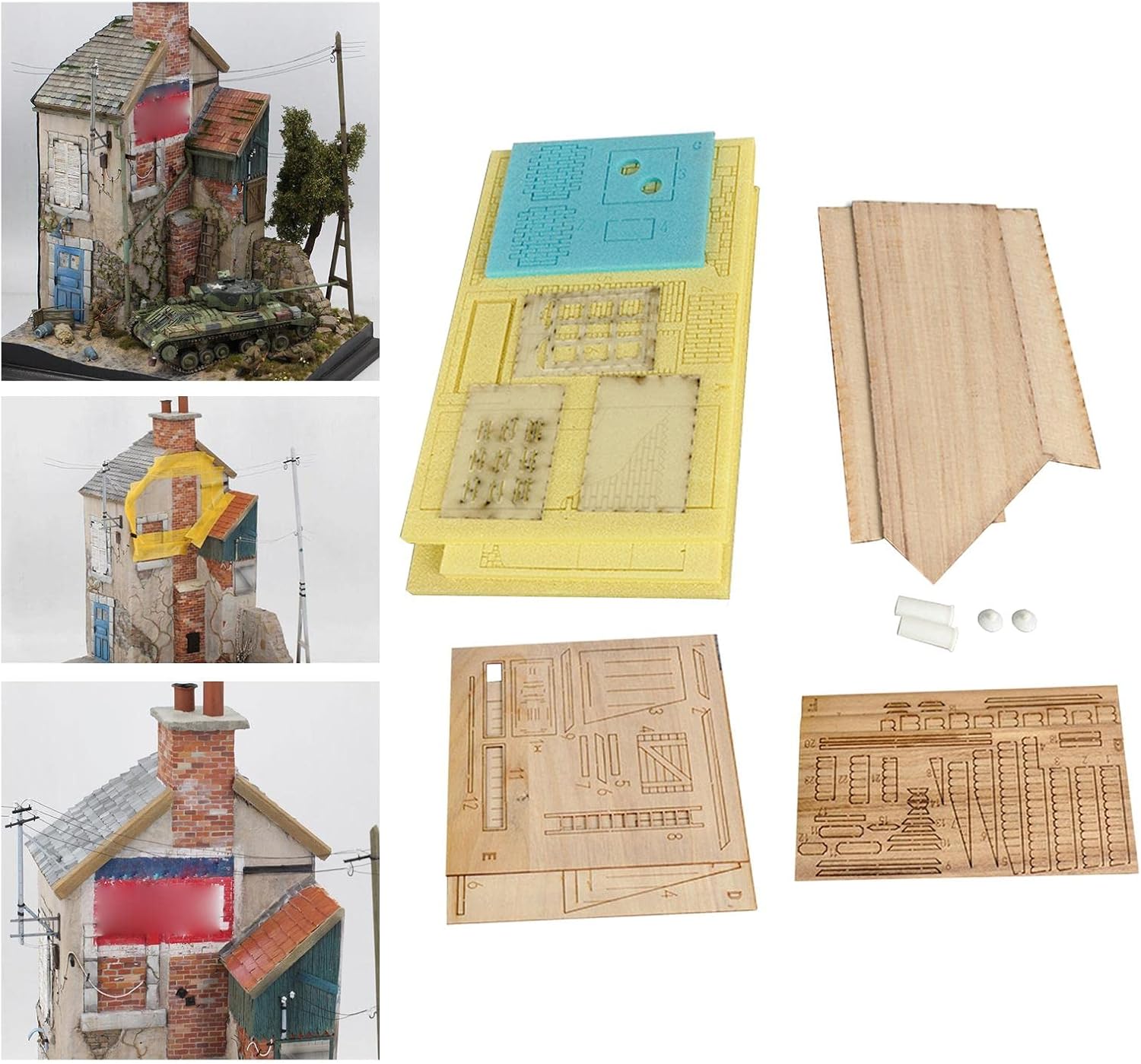 GZYF Wood Dioramas Building Model Kits 1/35 Scale War Scene Architecture Scenery