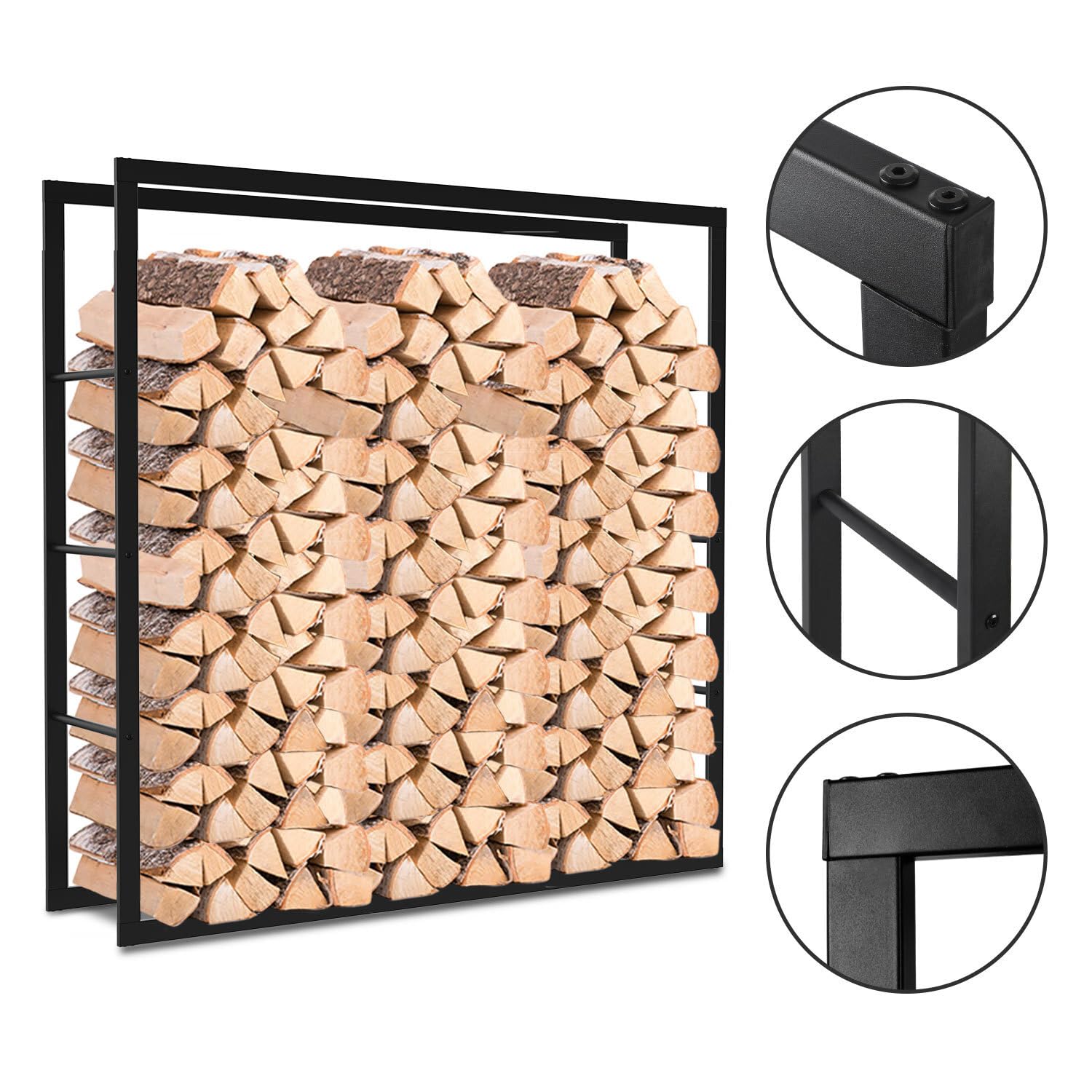 Lospitch Étagère intérieure pour bois de chauffage - Support en acier - Armature en métal robuste - Design mat - Noir - Dimensions : 25 x 100 x 150 cm