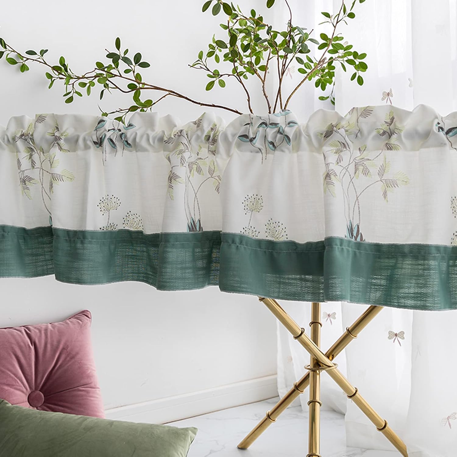 Country Style Kitchen Bistro Curtains,Cotton and Linen Lace Short Curtains,Half Valance Tier Curtain Translucent Home Window Curtain for Kitchen Bedroom Dormitory Study