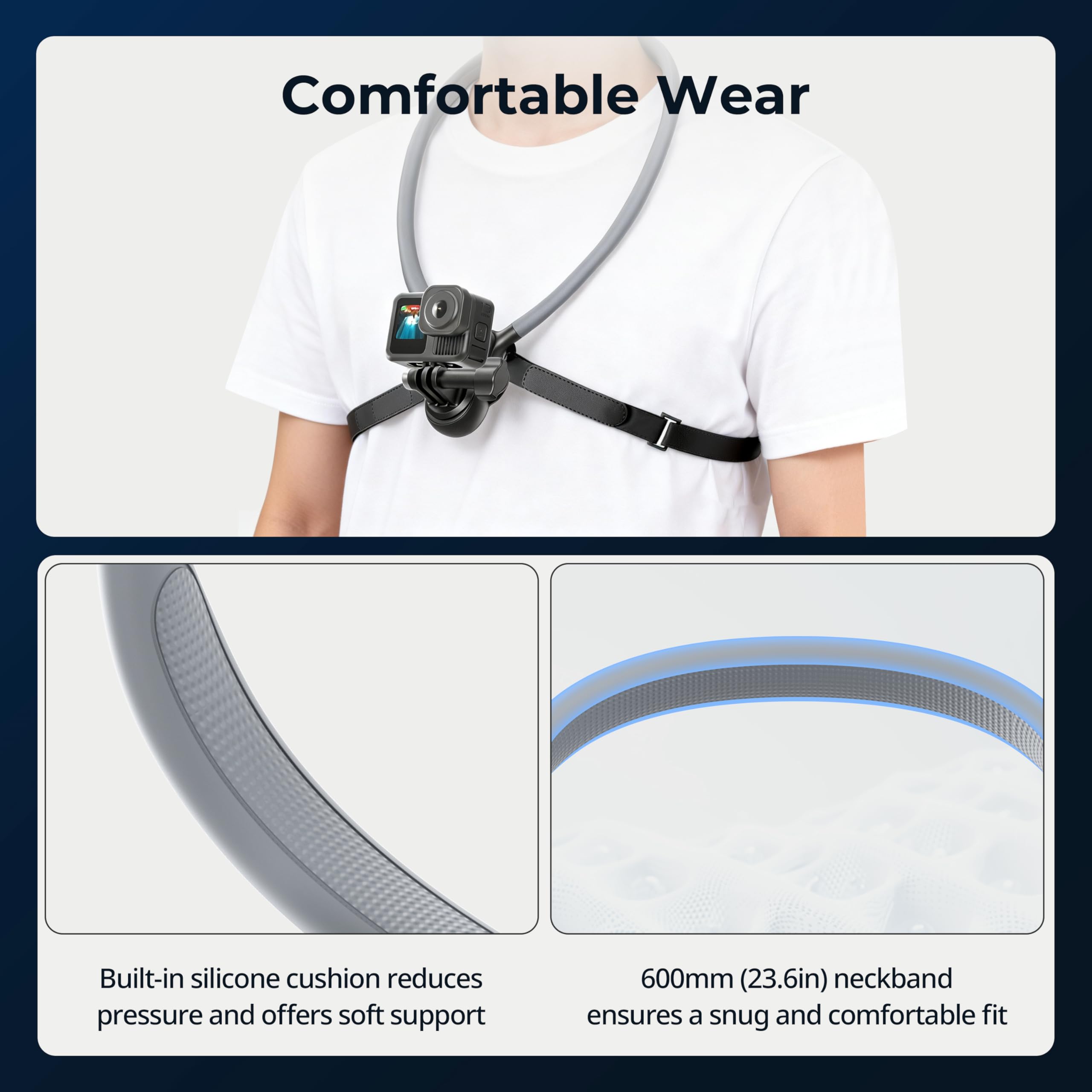 SMALLRIG Support de Cou avec Sangle de Poitrine pour caméras d'action, avec Interface à 2 Broches pour GoPro Hero 13/12/11/10/9, pour DJI Osmo Action 5 Pro/4/3, pour Insta360 Ace Pro 2-5596
