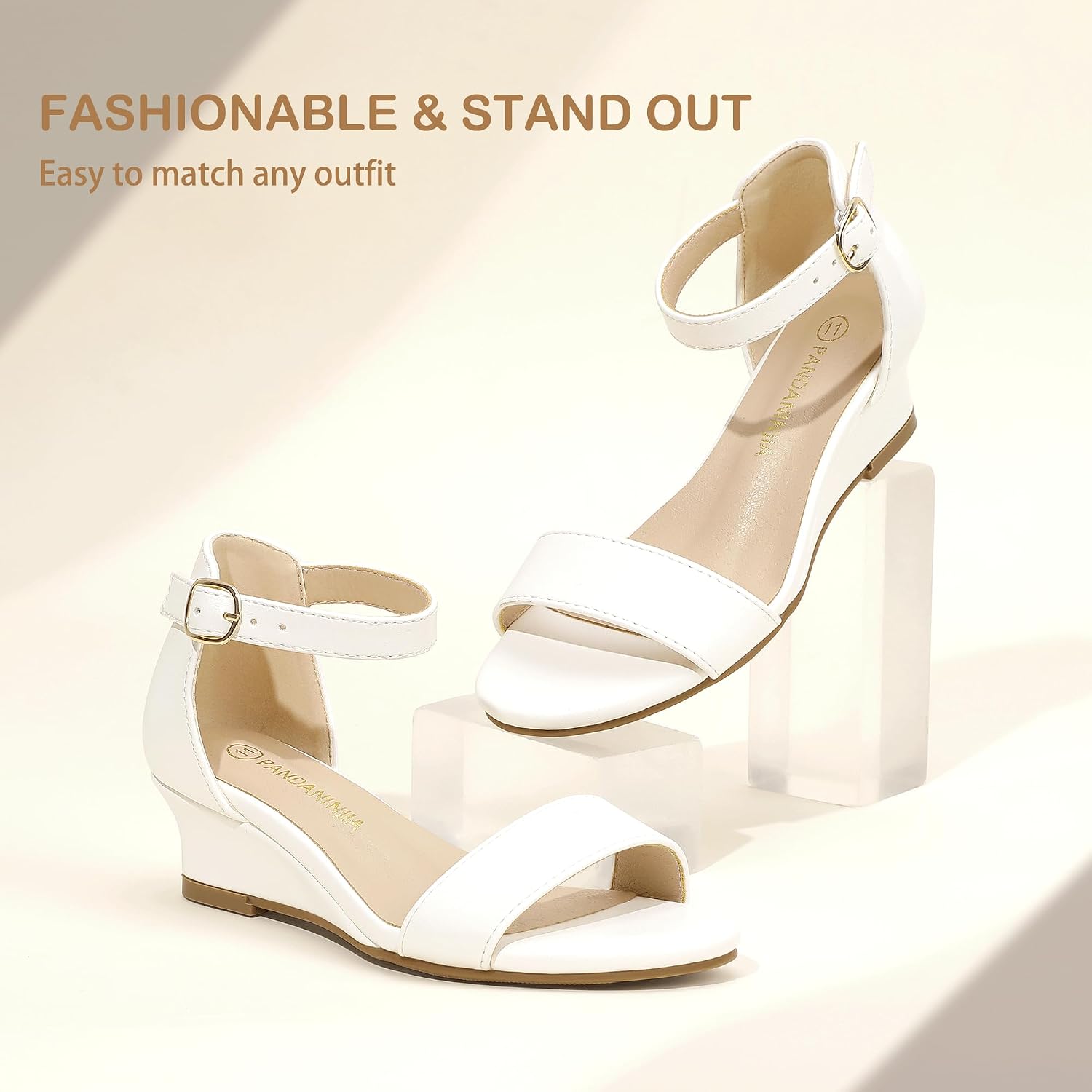 PANDANINJIA Girls Sandals Wedge Low Heels Round Open Toe Flower Girls Shoes Ankle Strap Wedding Party Little Big Kids Dress Shoes