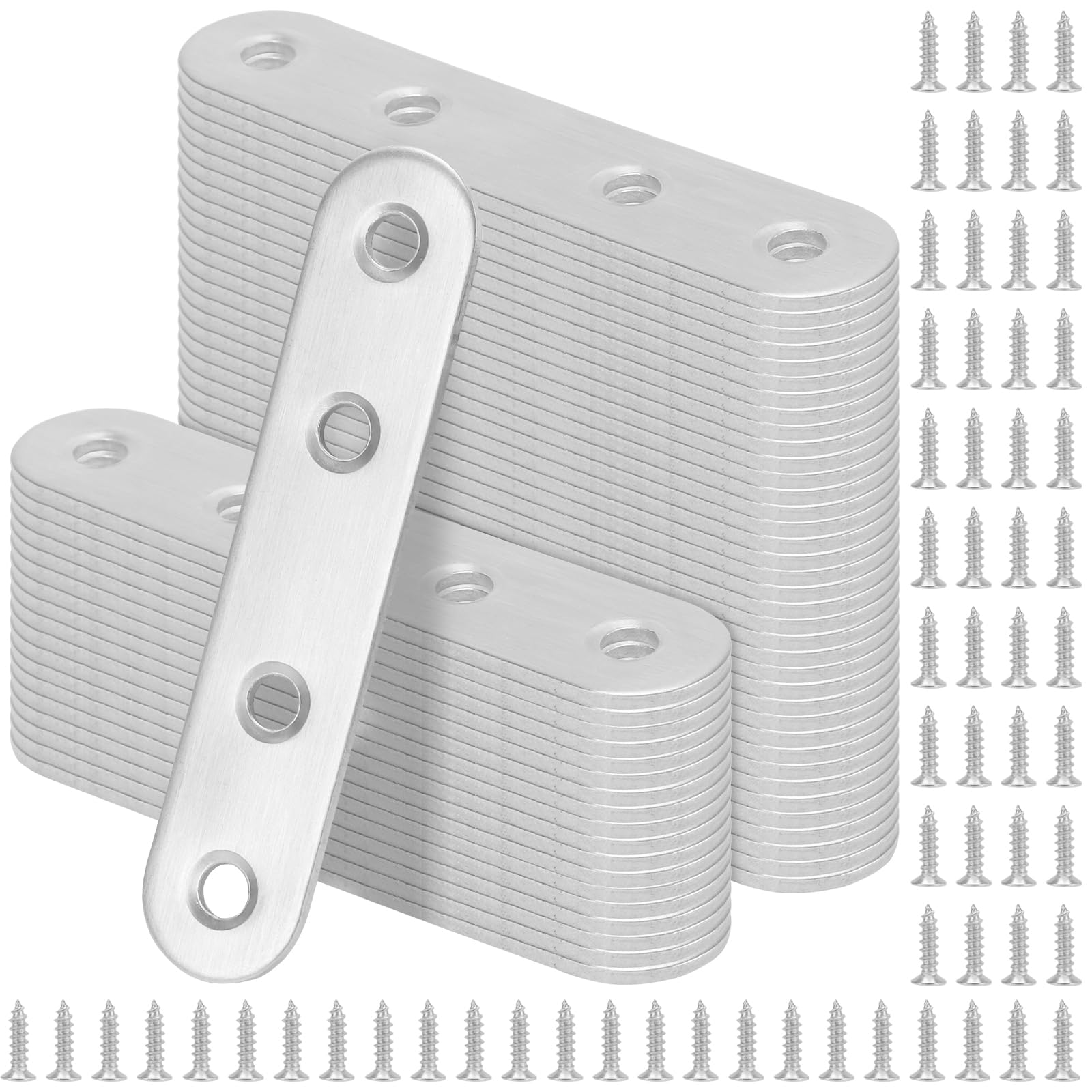 MANCHAP Stainless Steel Mending Plates, 50 Pack Flat Straight Joining Brackets for Furniture and Shelf, Silver, 77 x 16 x 2mm