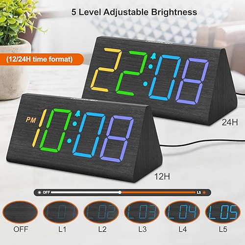 Miniatura 33 de DreamSky Wooden Digital Alarm Clocks for Bedrooms - Electric Desk Clock with Large Numbers, USB Port, Loud Alarm for Heavy Sleepers, Adjustable Blue