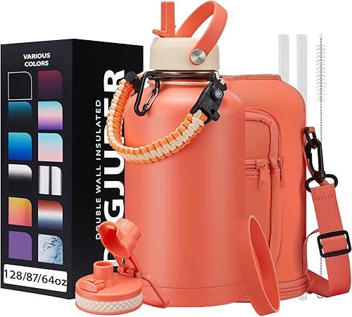 Miniatura 11 de Botella de agua de acero inoxidable aislada al vacío de 40 onzas, mantiene frío 48 h y caliente 24 h, tapa de pajilla y boquilla, funda de Verde