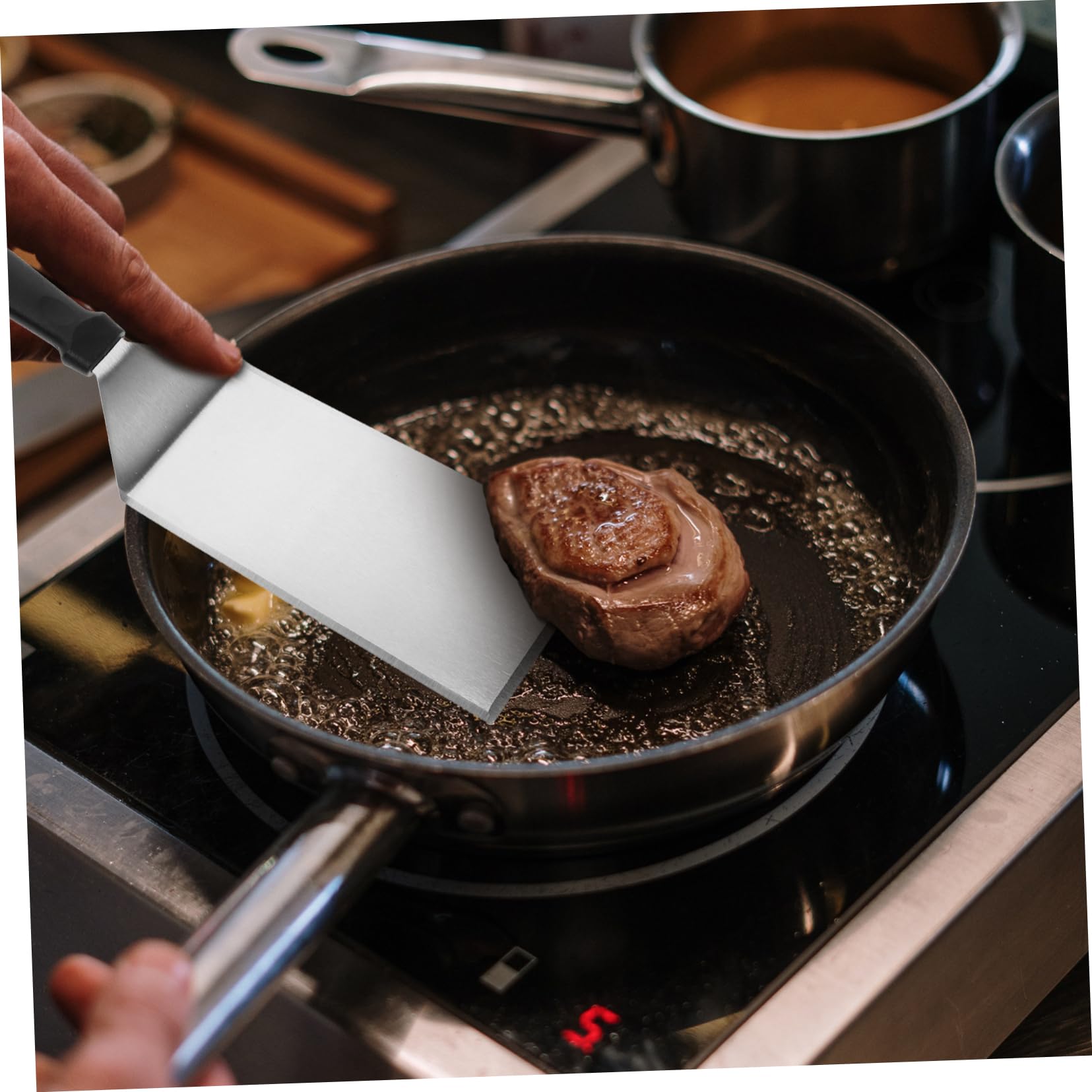 Gatuida Set di 1 Spatola per Grill in Acciaio Inossidabile Manico in PP per Rivoltare Carni e Frittelle, Utensile da Cucina Semplice da Pulire per Uso su Piastra, Piano Cottura e Barbecue