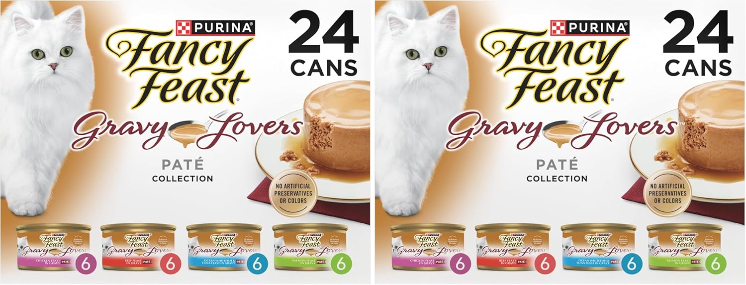 Fancy Feast Purina Gravy Lovers Variety Pack Feast Pate in Wet Cat Food Gravy - 4.5 lb. Boxes, 1 Count (Pack of 48)