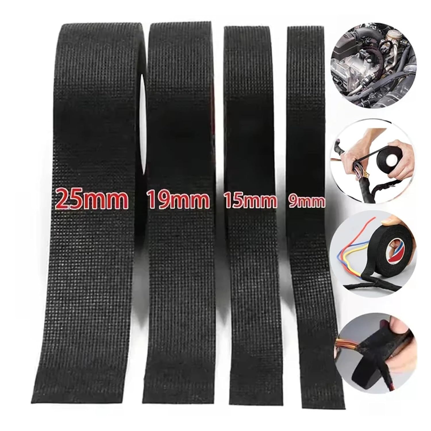 Car Electrical Tape Heat-Resistant Harness Insulation Wiring Fabric Cloth Wrap Waterproof Cable Organizer Adhesive Tapes 15M/45M(15M- (1 roll),25mm)