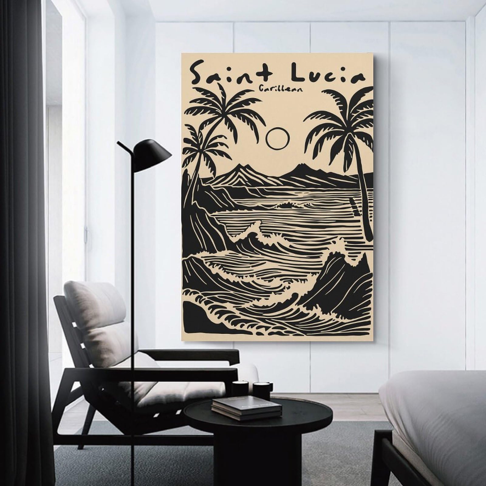Junmoney Saint Lucia Caribbean Black And Beige Print Canvas Wall Picture, 20x30inch(50x75cm), for Picture Wall Styling in Lounge Or Bedroom, An Easy Match for Collected Prints