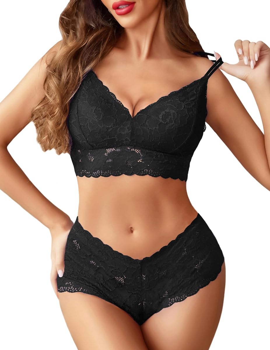 Conjunto de lencería sexy para mujer Conjunto de sujetador y bragas de encaje Conjunto de lencería de 2 piezas Conjuntos de lencería exótica
