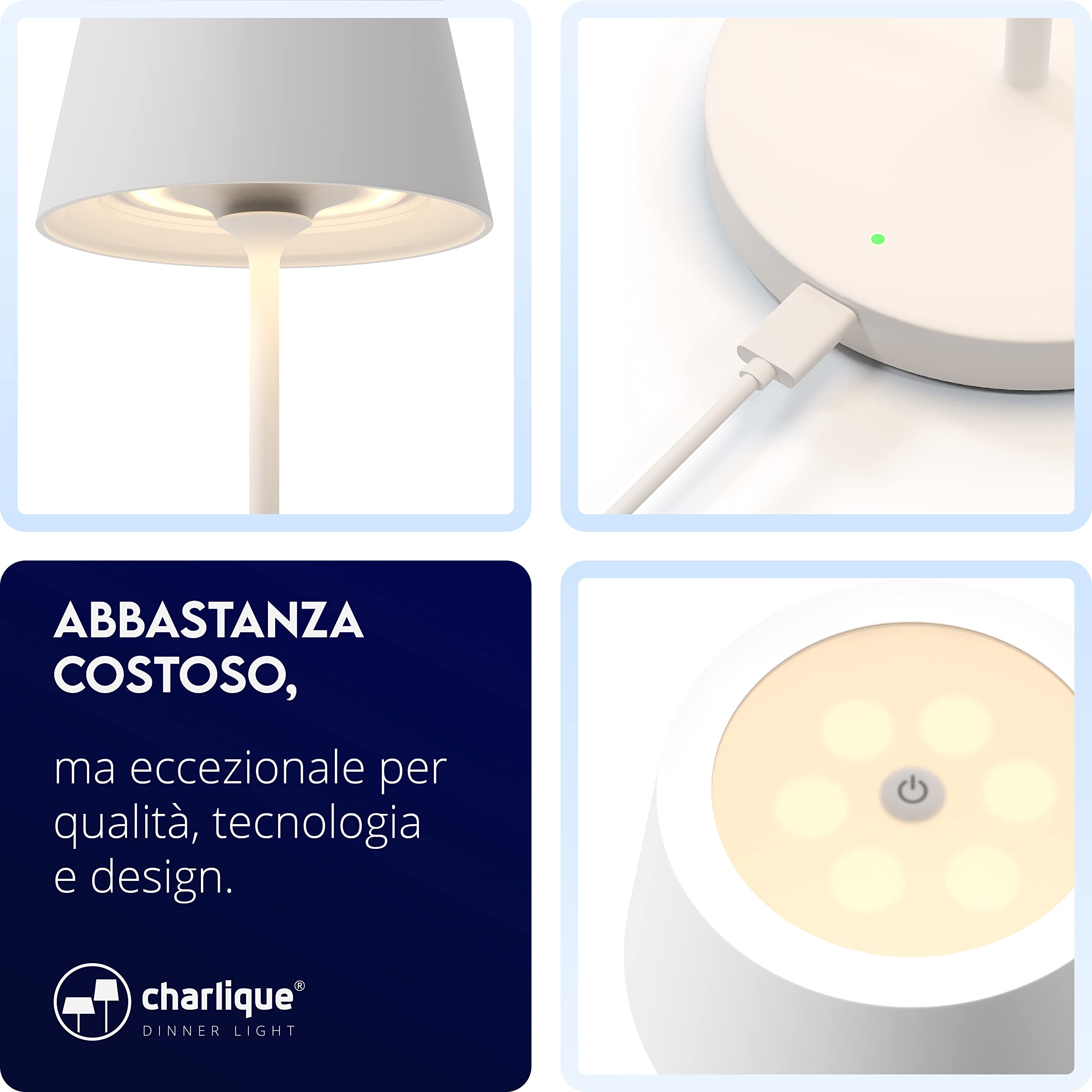 Dinner Light 2 mini - Lampada da tavolo LED senza fili, ricaricabile con USB, colore bianco – dimmerabile – con una batteria extra potente – per interni ed esterni