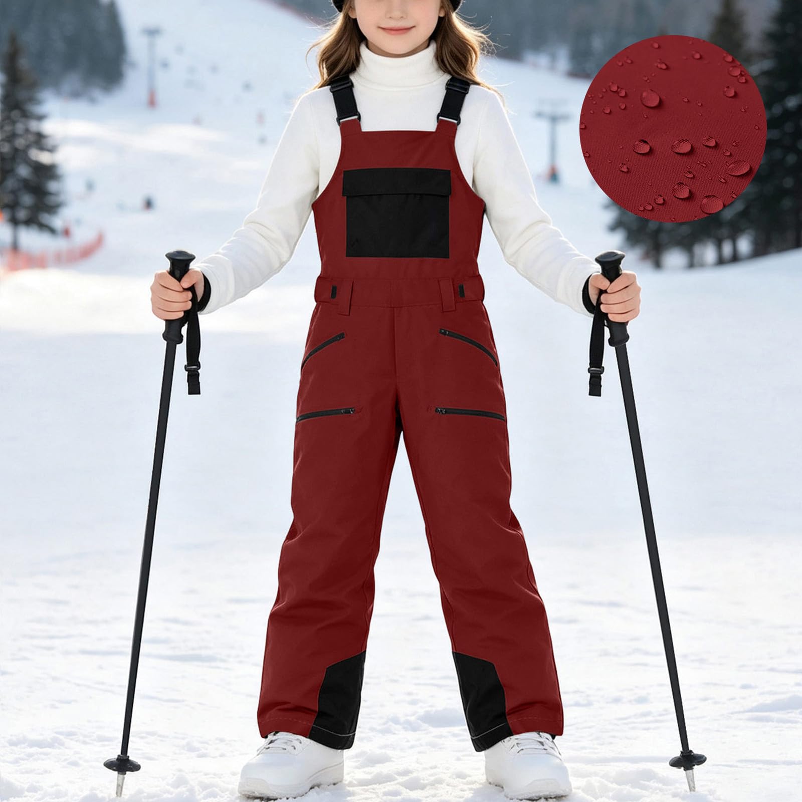 Pantalon Esqui Niño Niña,Peto de Esquí Impermeable Forro Polar Cálido | Monos de Nieve Tirantes Ajustables con Bolsillos Pantalones Térmicos Cortavientos Ropa de Invierno Cálida para Snowboard