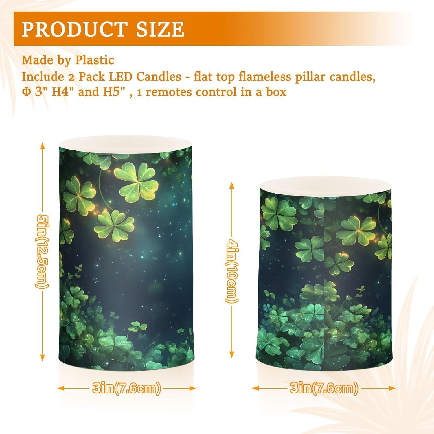 ALAZA Clover Happy St. Patrick's Day Shamrock Night Flickering Flameless Candles Pillar Led Candles Battery Operated Candles with Remote and Timers Set of 2
