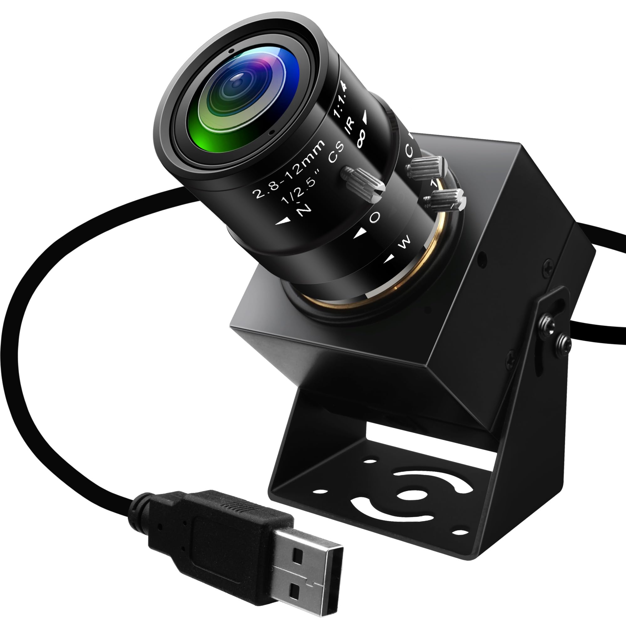 ELP 5Megapixels USB Camera CS Mount Manual Focus Webcam with 2.8-12mm 4X Telephoto Optical Lens 1944P 30fps Color Sensor Industrial Camera Free Driver Plug and Play for Window Linux Mac
