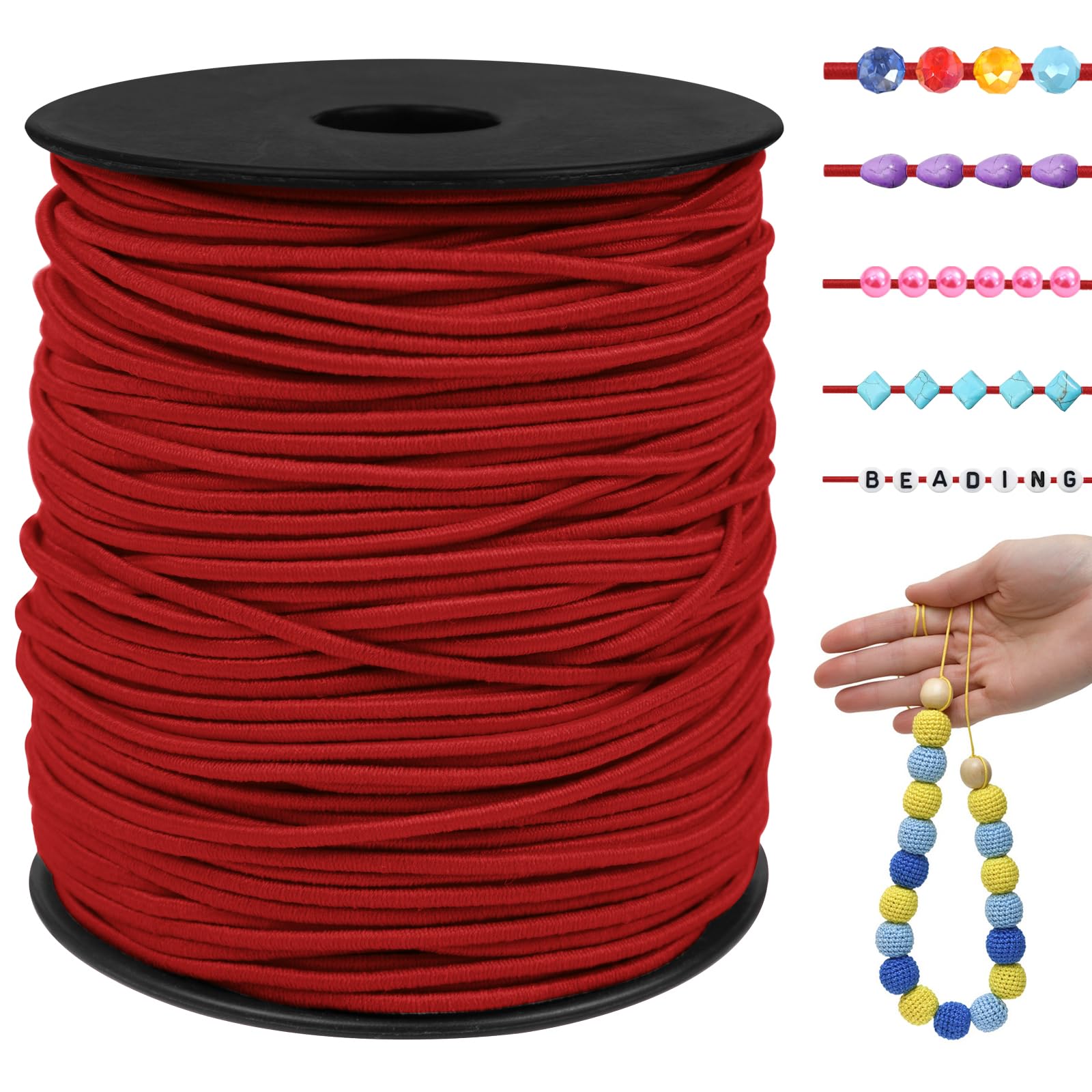 LEREATI Red Elastic Cord for Jewellery Making 1.5mm x 100m Elastic Thread for Bracelets Elastic Bracelet String Round Stretchy String for Bracelets, Necklaces, Sewing, DIY Crafts