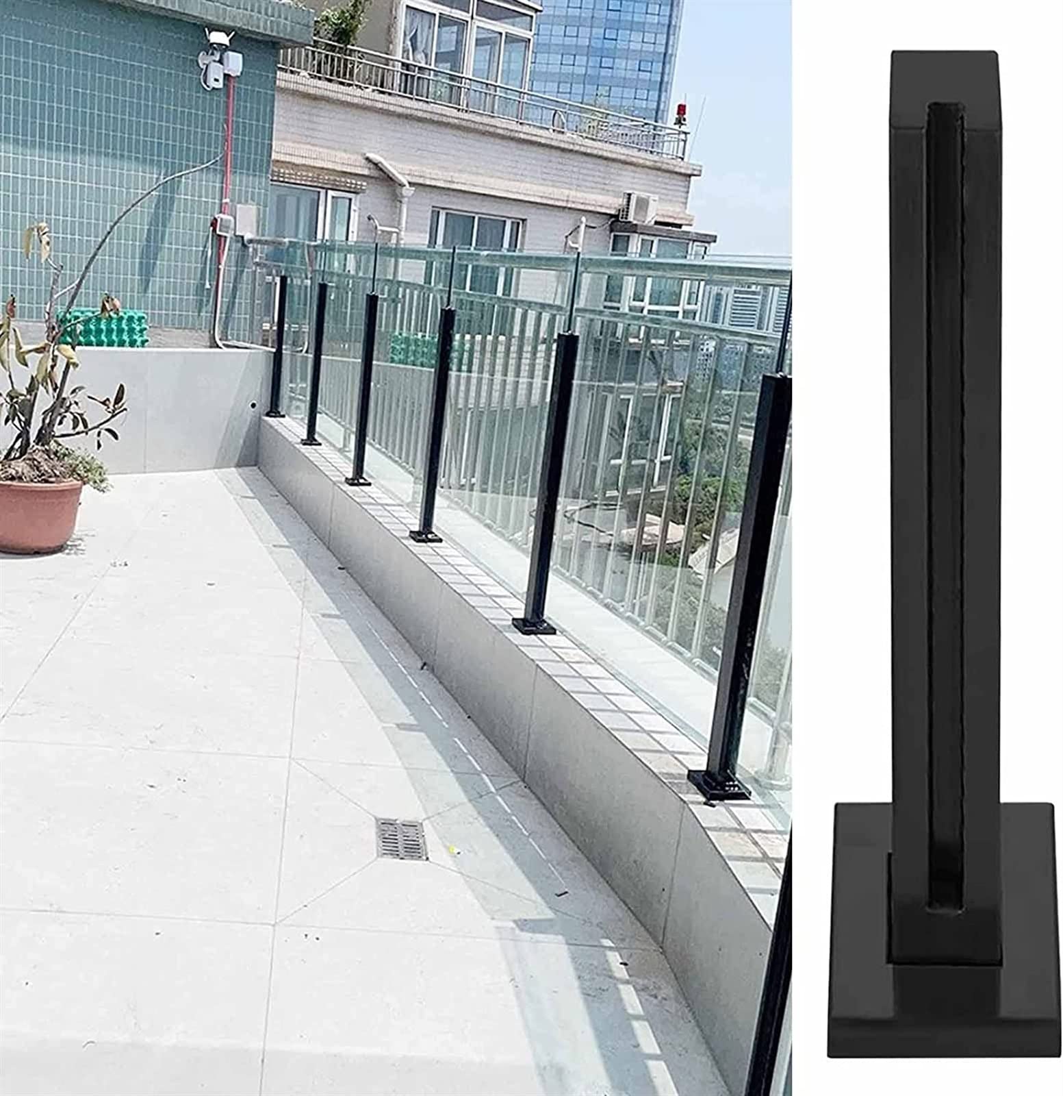Gyeqxkt Black-End Post Black Stainless Steel Glass Balustrade Post Handrail Kit For Patio Veranda Fence Modern Design With Glass Panels And Hardware (Size: 90Cm/35.4")