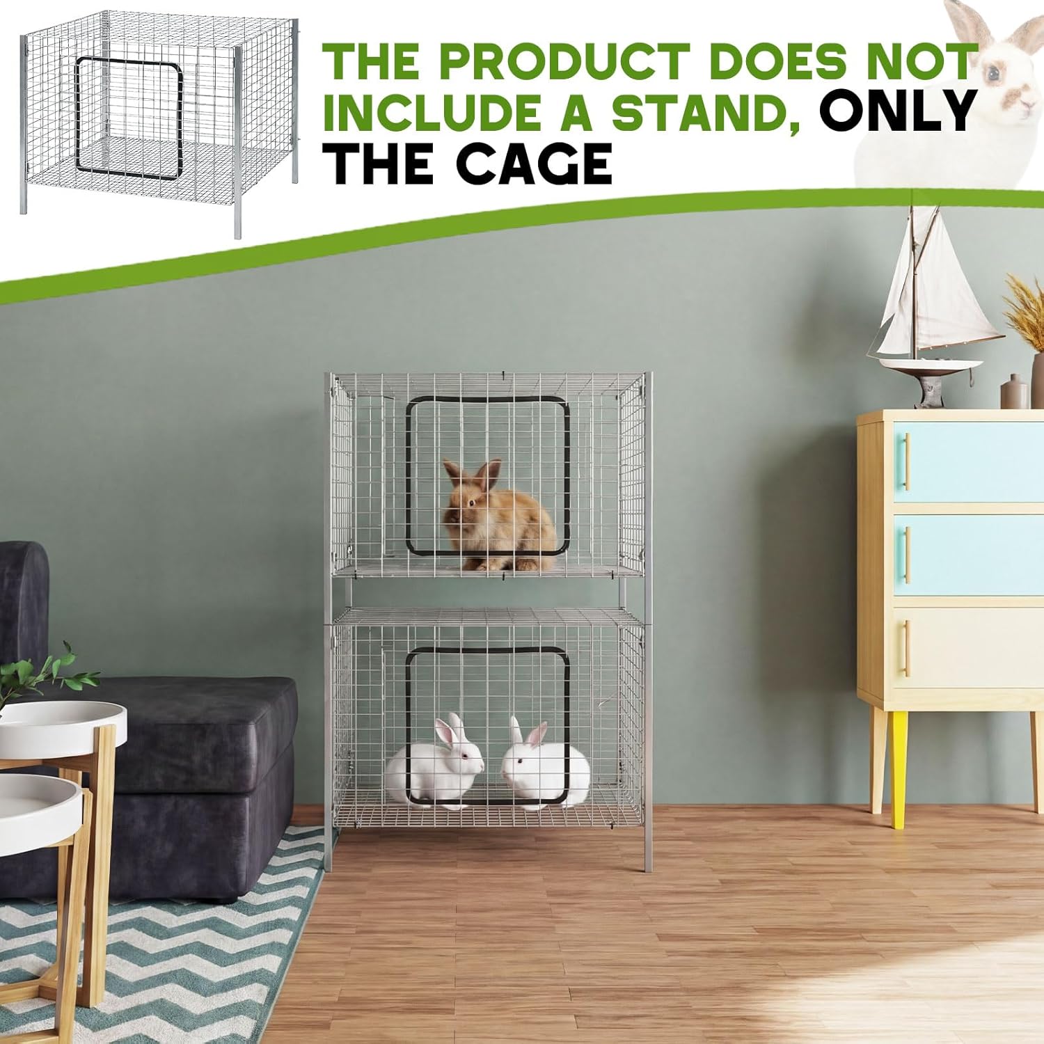2 Pack Stackable Rabbit Cage Metal Small Animal Breeding Cage Nesting Box with Strips and Clips Grid Mesh Wire Rust Resistant Galvanized Easy to Assemble Rats Ferrets Hutch, 24"x 24"x16"