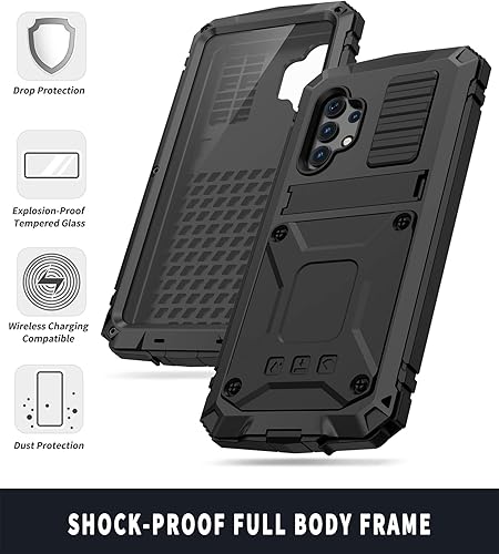 Miniatura 4 de Compatible con Samsung Galaxy A32 4G, aluminio metal, impermeable, a prueba de golpes, resistente cubierta protectora resistente, soporte integrado,