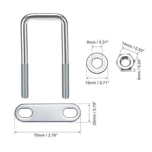Miniatura 29 de uxcell Pernos cuadrados en U de 1-3/8 "(35 mm) de ancho interior de acero al carbono M8 con tuercas, placa, arandelas