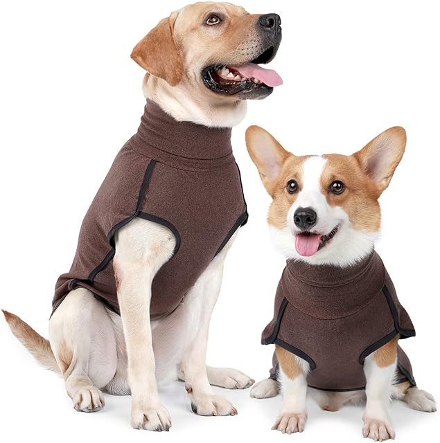 HEYWEAN Dog Sweatshirt Stretch Fleece Vest Warm Dog Sweater Pullover for Small and Medium Dogs Pet Winter Clothes for Indoor and Outdoor Wear (Medium, Brown)