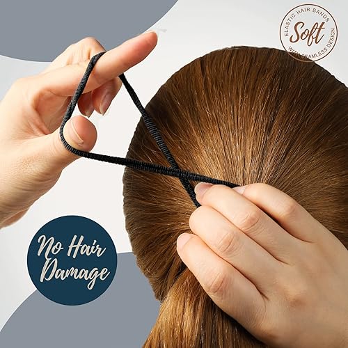 Miniatura 6 de Lazos negros para el cabello, 30 bandas gruesas sin costuras, bandas elásticas para el cabello que no dañan la cola de caballo para mujeres y niñas